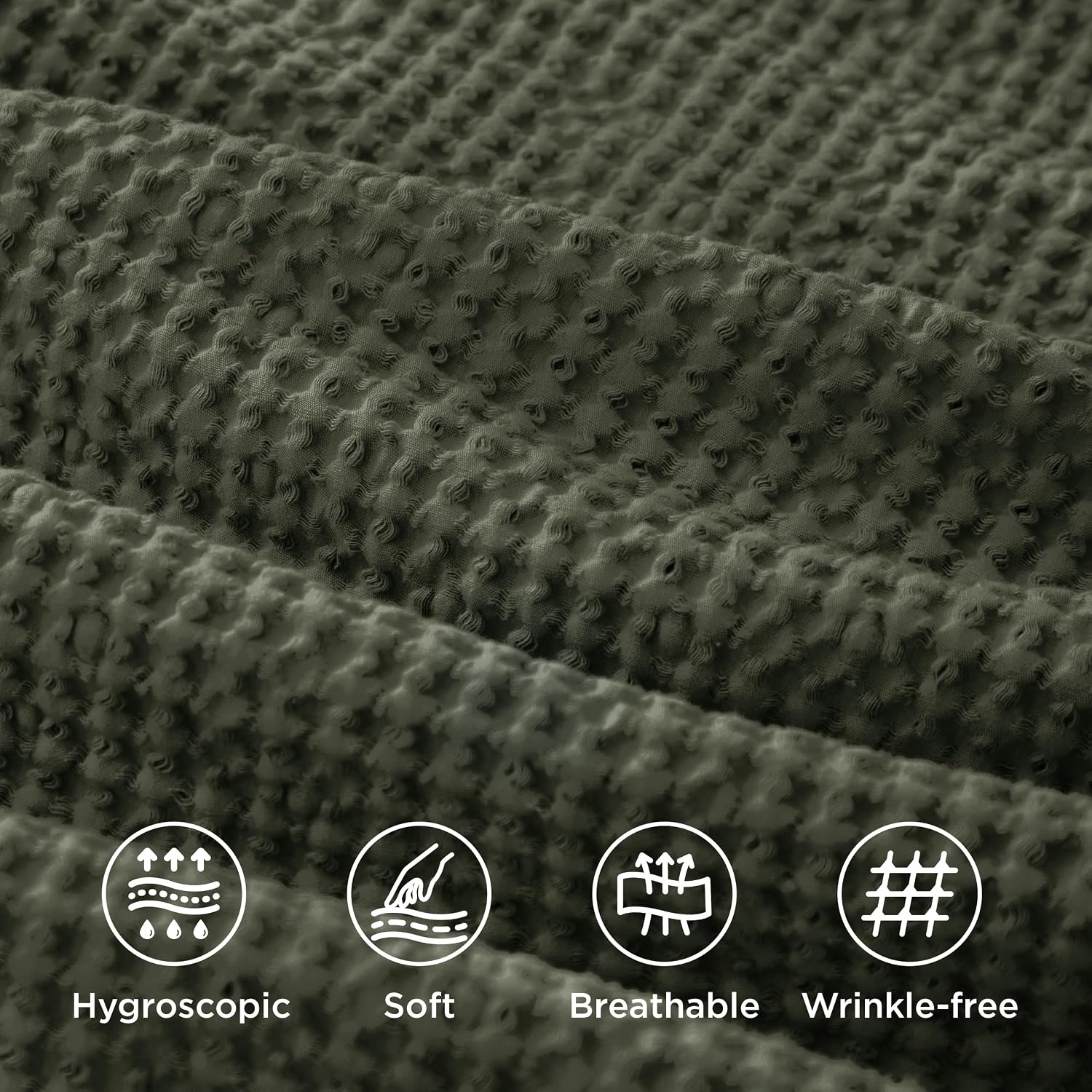 image:imageBedsure PureWoven 3 Pieces 100 Cotton Waffle Duvet Cover Set Queen White Waffle Weave Texture Soft SkinFriendly Breathable AllSeason Machine Washable Home Decor Gift Good Housekeeping Seal14 Olive Green No Comforter