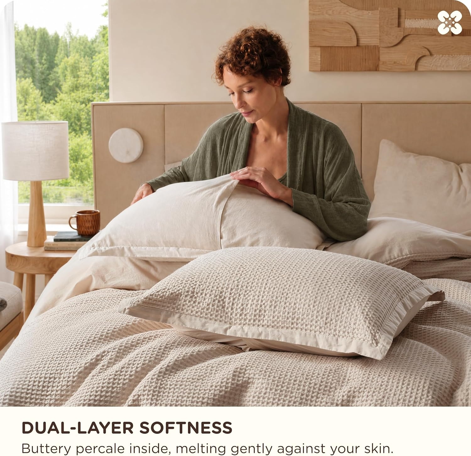 image:imageBedsure PureWoven 3 Pieces 100 Cotton Waffle Duvet Cover Set Queen White Waffle Weave Texture Soft SkinFriendly Breathable AllSeason Machine Washable Home Decor Gift Good Housekeeping Seal03 Beige No Comforter
