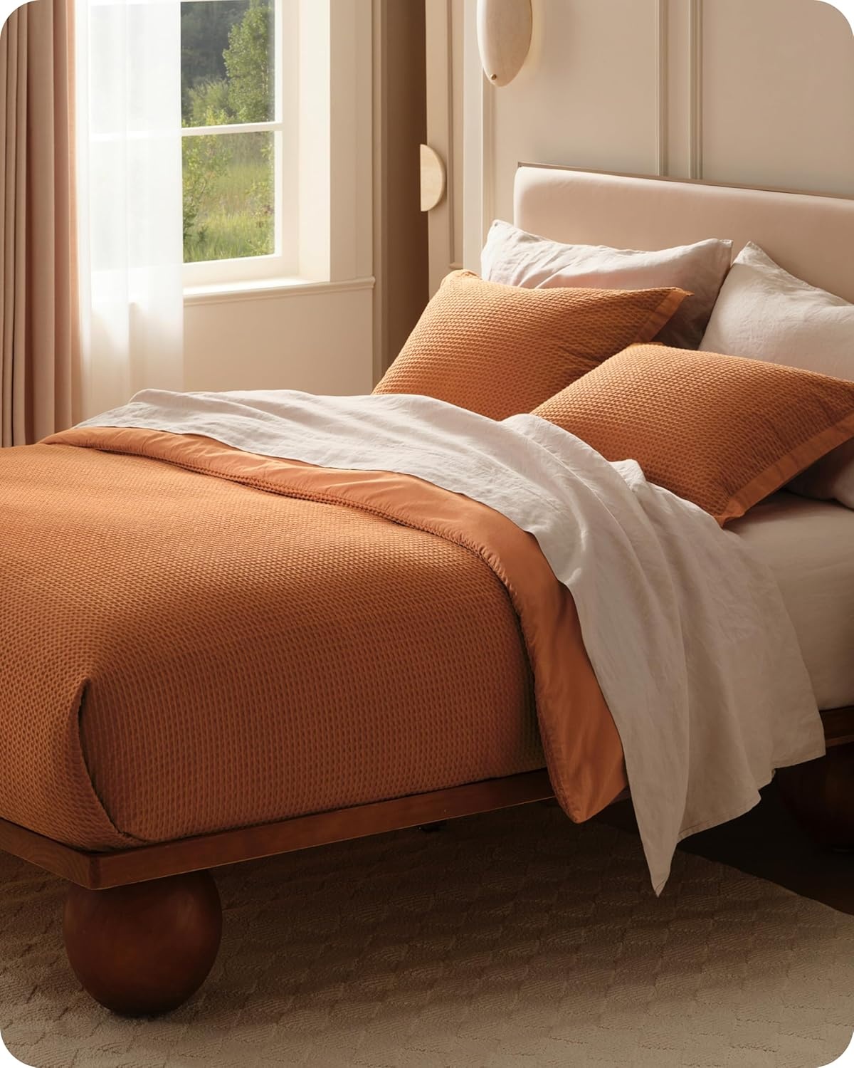 image:imageBedsure PureWoven 3 Pieces 100 Cotton Waffle Duvet Cover Set Queen White Waffle Weave Texture Soft SkinFriendly Breathable AllSeason Machine Washable Home Decor Gift Good Housekeeping Seal07 Terracotta No Comforter