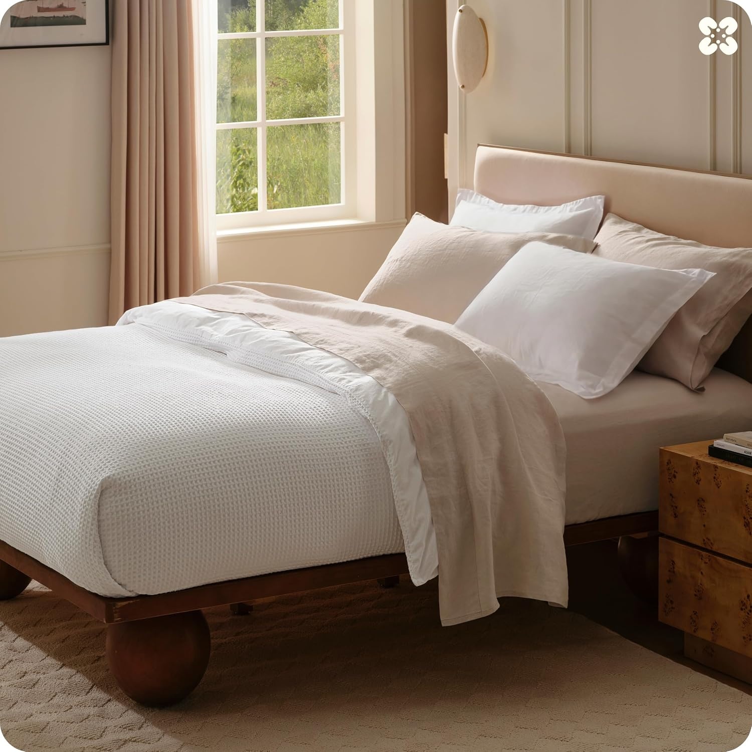 image:imageBedsure PureWoven 3 Pieces 100 Cotton Waffle Duvet Cover Set Queen White Waffle Weave Texture Soft SkinFriendly Breathable AllSeason Machine Washable Home Decor Gift Good Housekeeping Seal01 Coconut White No Comforter