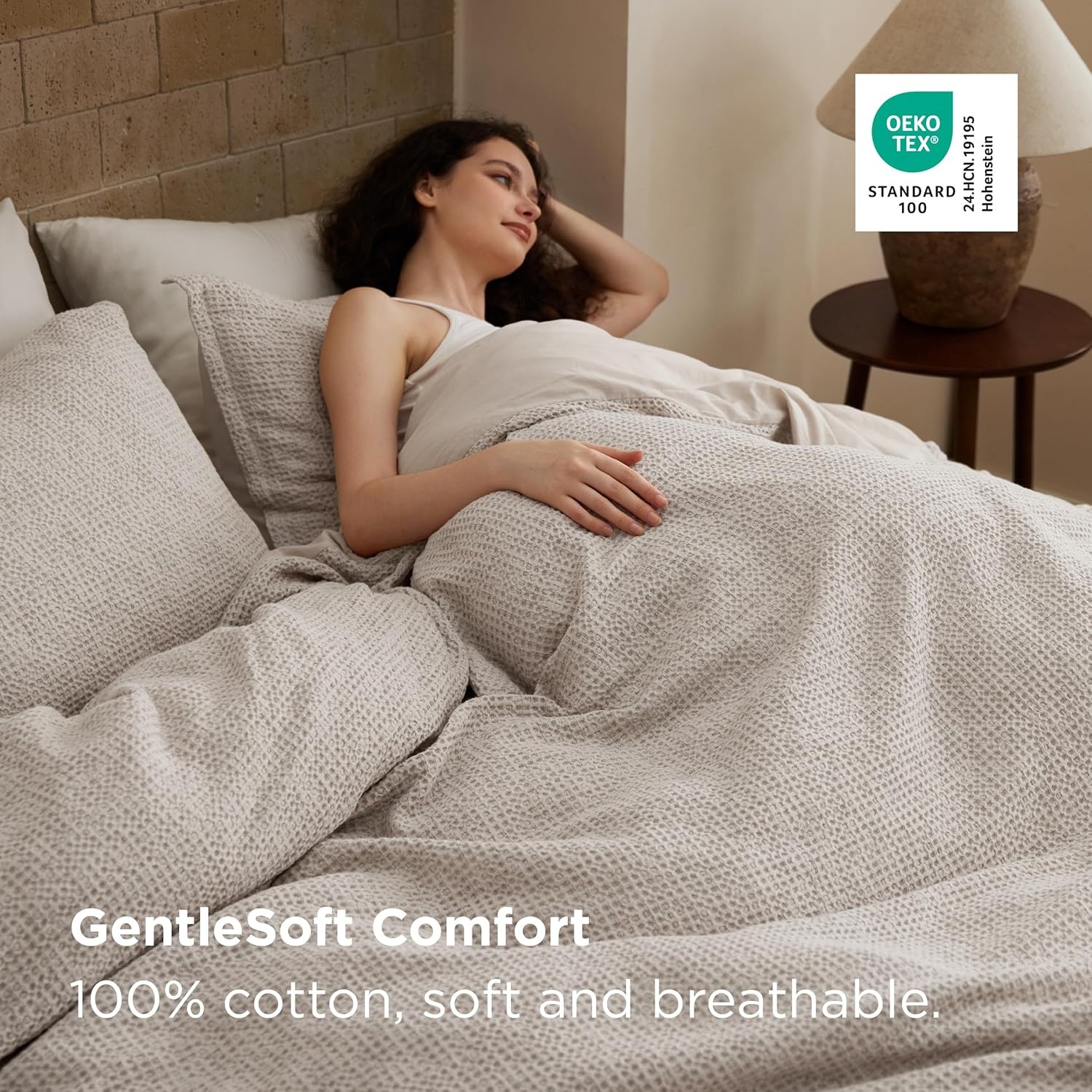 image:imageBedsure PureWoven 3 Pieces 100 Cotton Waffle Duvet Cover Set Queen White Waffle Weave Texture Soft SkinFriendly Breathable AllSeason Machine Washable Home Decor Gift Good Housekeeping Seal19 Spacedyed Linen No Comforter