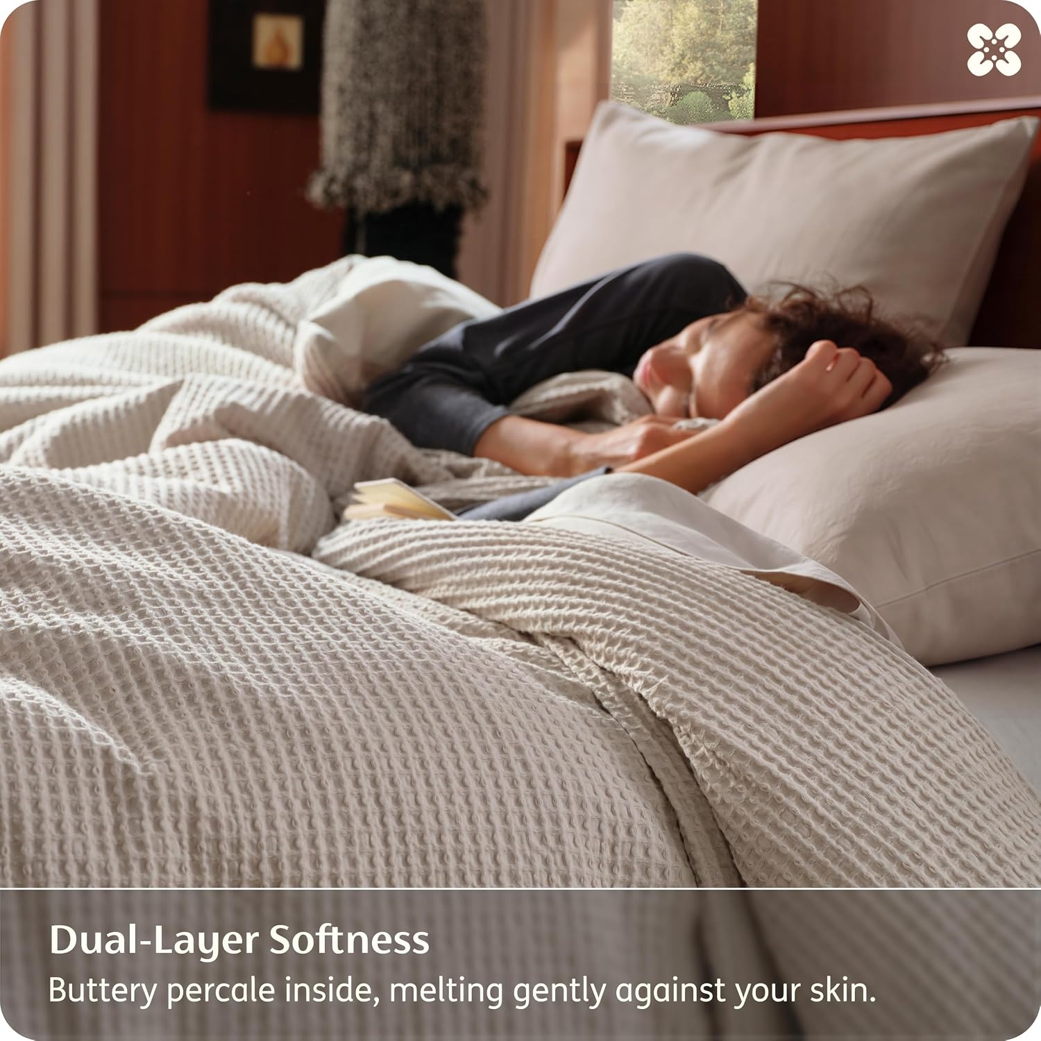 image:imageBedsure PureWoven 3 Pieces 100 Cotton Waffle Duvet Cover Set Queen White Waffle Weave Texture Soft SkinFriendly Breathable AllSeason Machine Washable Home Decor Gift Good Housekeeping Seal04 Linen No Comforter