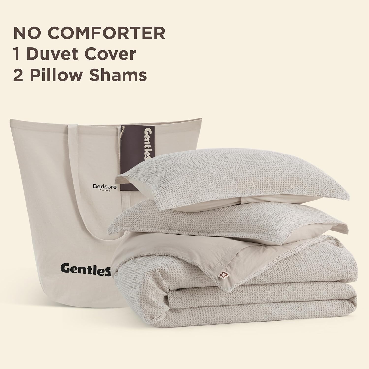 image:imageBedsure PureWoven 3 Pieces 100 Cotton Waffle Duvet Cover Set Queen White Waffle Weave Texture Soft SkinFriendly Breathable AllSeason Machine Washable Home Decor Gift Good Housekeeping Seal19 Spacedyed Linen No Comforter