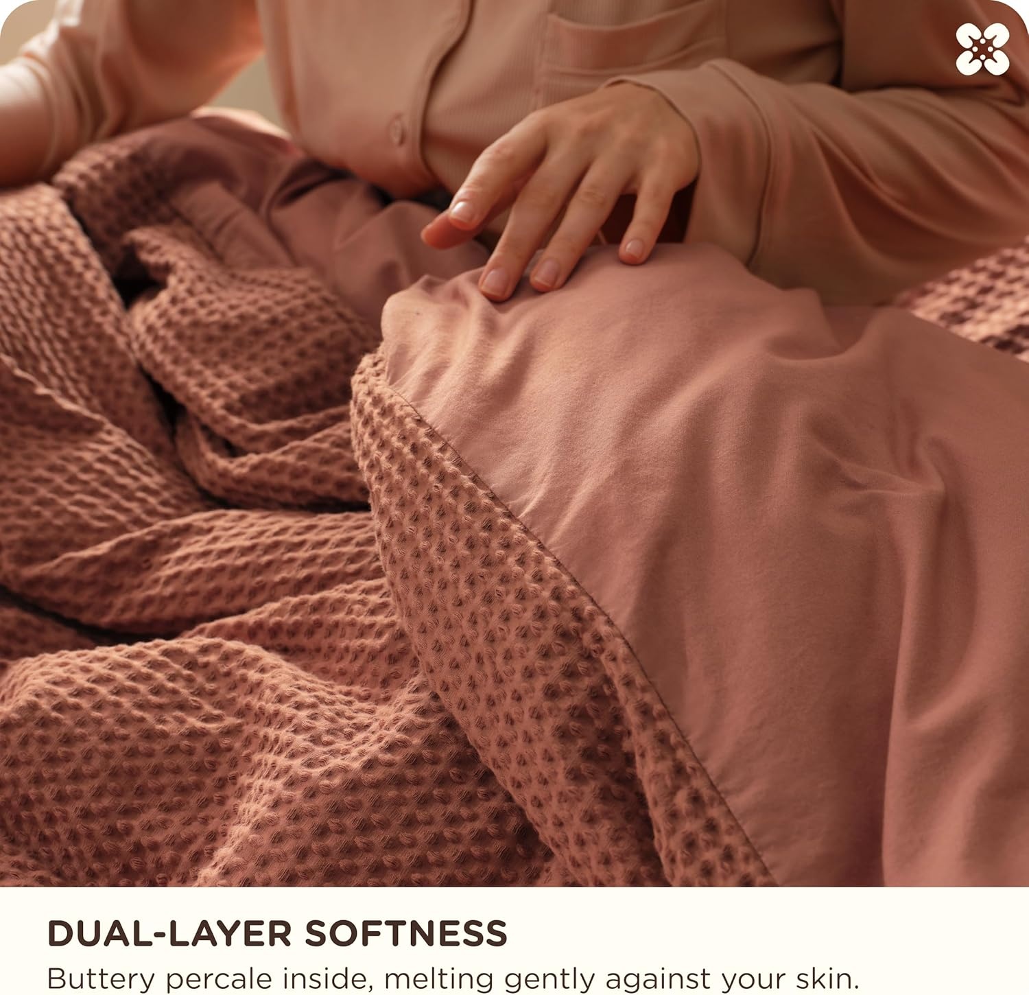 image:imageBedsure PureWoven 3 Pieces 100 Cotton Waffle Duvet Cover Set Queen White Waffle Weave Texture Soft SkinFriendly Breathable AllSeason Machine Washable Home Decor Gift Good Housekeeping Seal07 Burnt Orange No Comforter