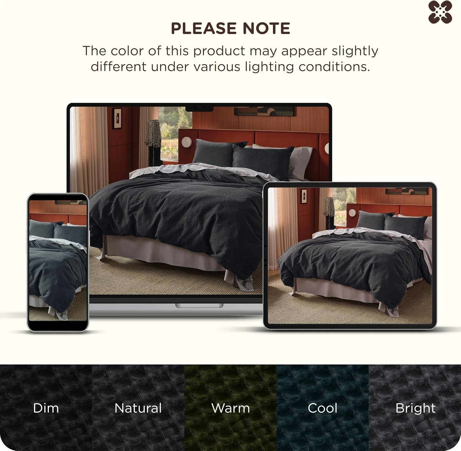 image:imageBedsure PureWoven 3 Pieces 100 Cotton Waffle Duvet Cover Set Queen White Waffle Weave Texture Soft SkinFriendly Breathable AllSeason Machine Washable Home Decor Gift Good Housekeeping Seal19 Black No Comforter