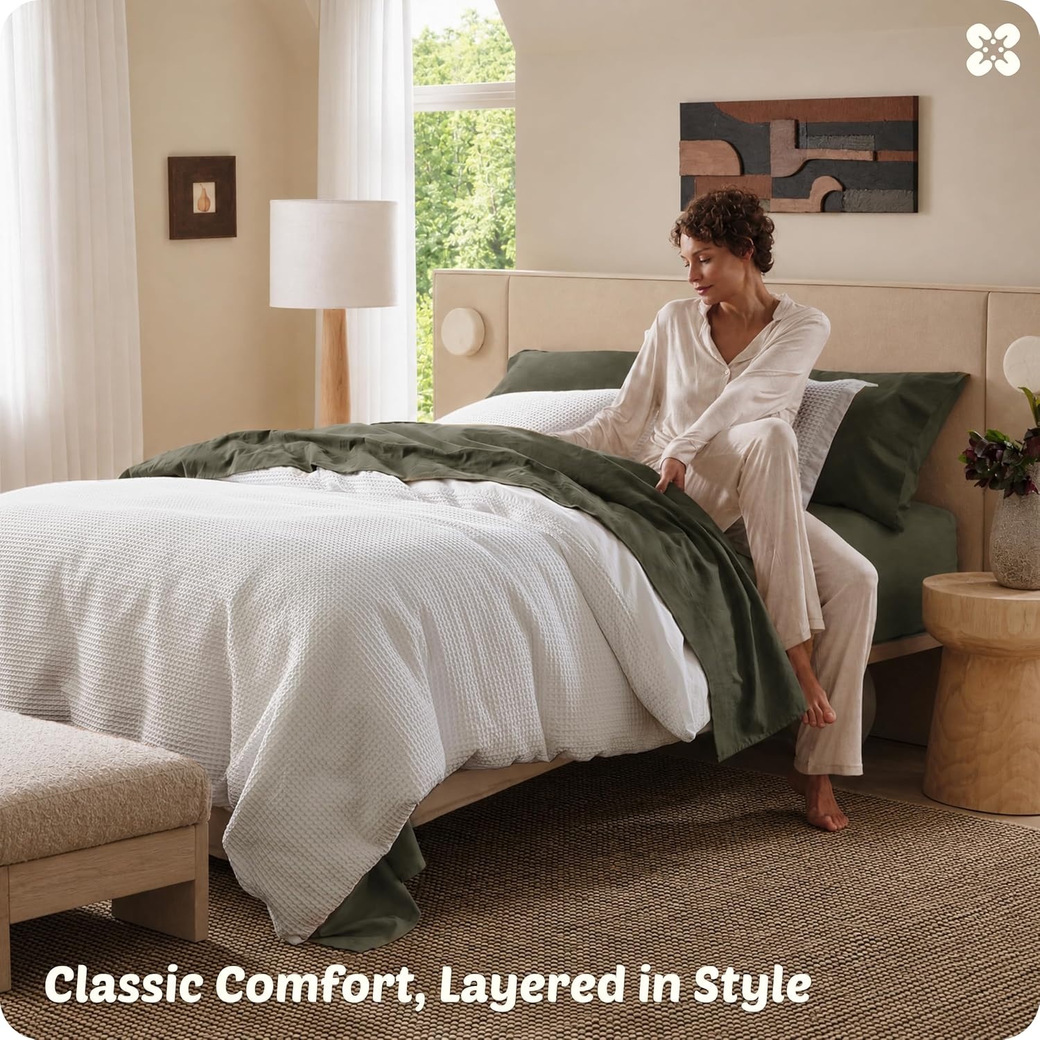image:imageBedsure PureWoven 3 Pieces 100 Cotton Waffle Duvet Cover Set Queen White Waffle Weave Texture Soft SkinFriendly Breathable AllSeason Machine Washable Home Decor Gift Good Housekeeping Seal01 Coconut White No Comforter