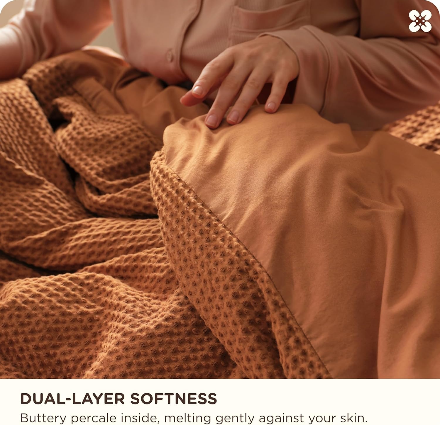 image:imageBedsure PureWoven 3 Pieces 100 Cotton Waffle Duvet Cover Set Queen White Waffle Weave Texture Soft SkinFriendly Breathable AllSeason Machine Washable Home Decor Gift Good Housekeeping Seal07 Terracotta No Comforter