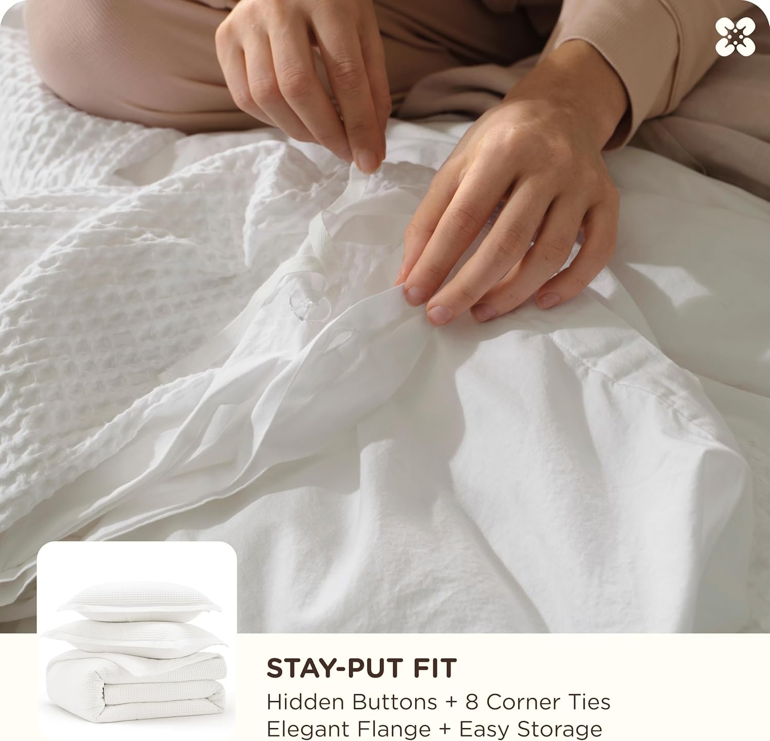 image:imageBedsure PureWoven 3 Pieces 100 Cotton Waffle Duvet Cover Set Queen White Waffle Weave Texture Soft SkinFriendly Breathable AllSeason Machine Washable Home Decor Gift Good Housekeeping Seal01 Coconut White No Comforter