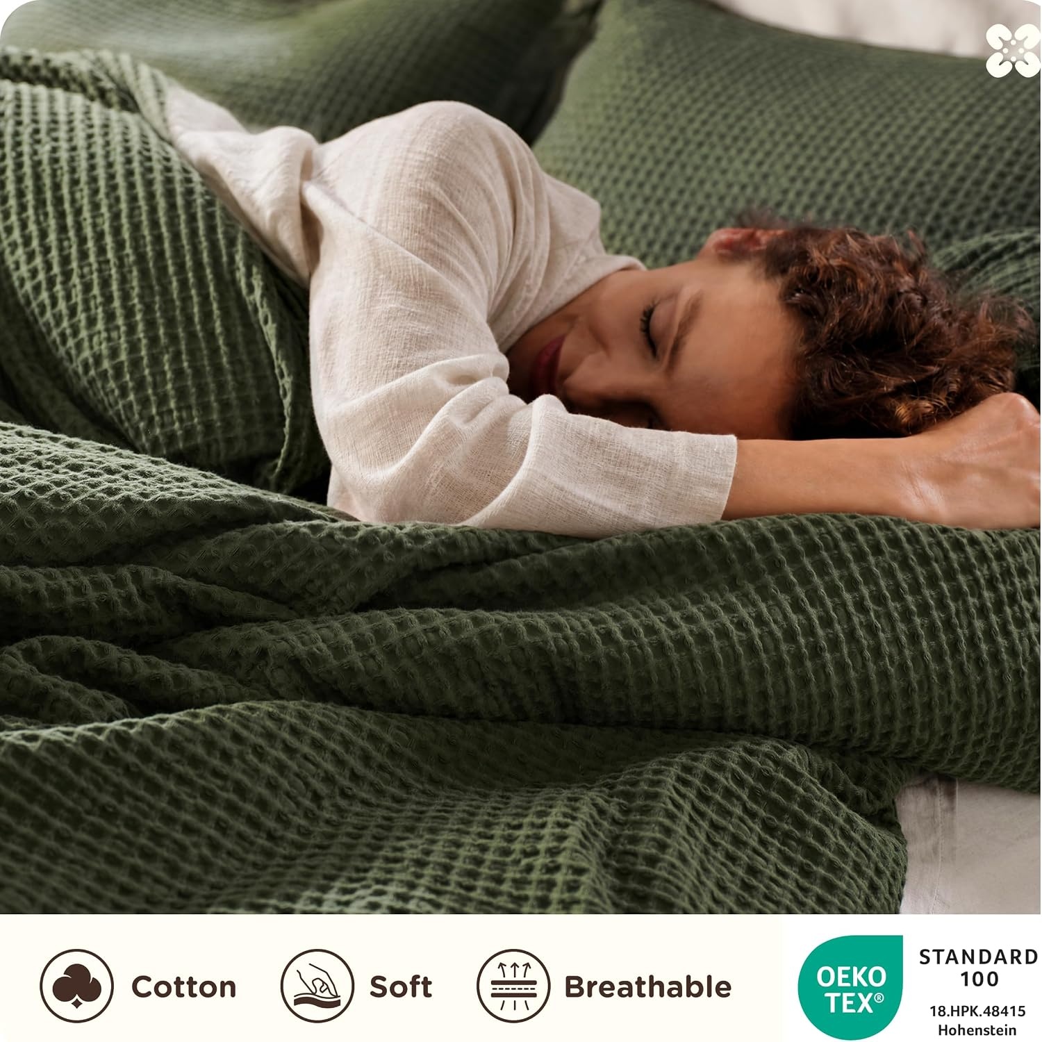 image:imageBedsure PureWoven 3 Pieces 100 Cotton Waffle Duvet Cover Set Queen White Waffle Weave Texture Soft SkinFriendly Breathable AllSeason Machine Washable Home Decor Gift Good Housekeeping Seal14 Olive Green No Comforter