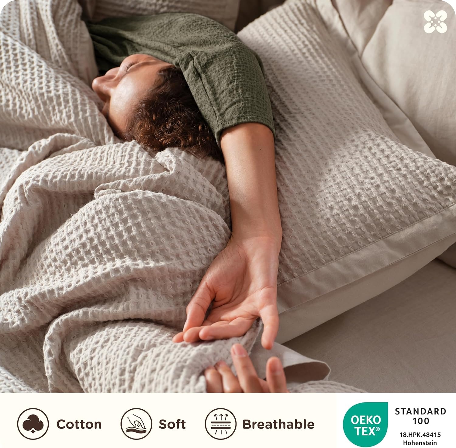 image:imageBedsure PureWoven 3 Pieces 100 Cotton Waffle Duvet Cover Set Queen White Waffle Weave Texture Soft SkinFriendly Breathable AllSeason Machine Washable Home Decor Gift Good Housekeeping Seal04 Linen No Comforter