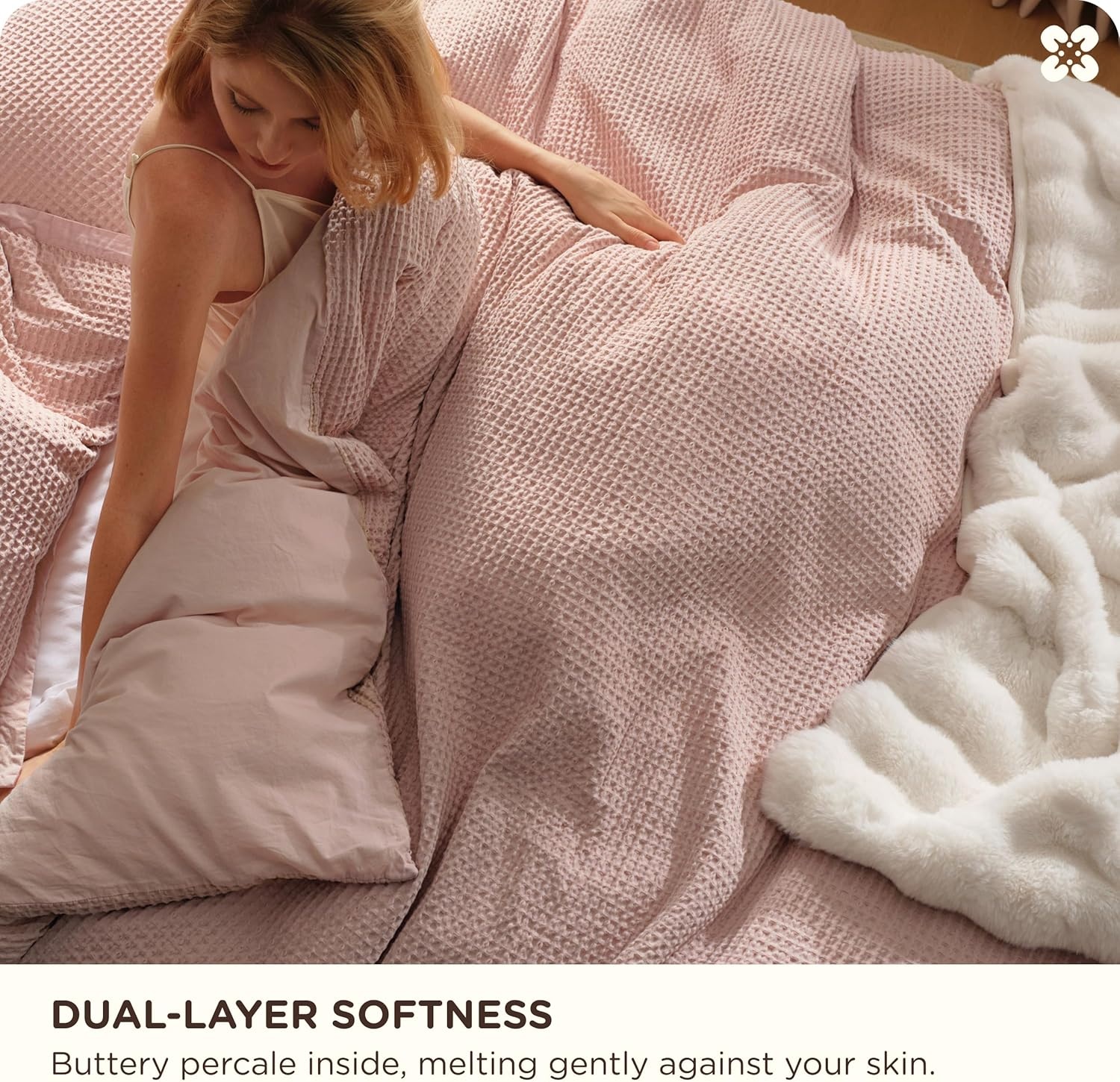 image:imageBedsure PureWoven 3 Pieces 100 Cotton Waffle Duvet Cover Set Queen White Waffle Weave Texture Soft SkinFriendly Breathable AllSeason Machine Washable Home Decor Gift Good Housekeeping Seal09 Pink No Comforter