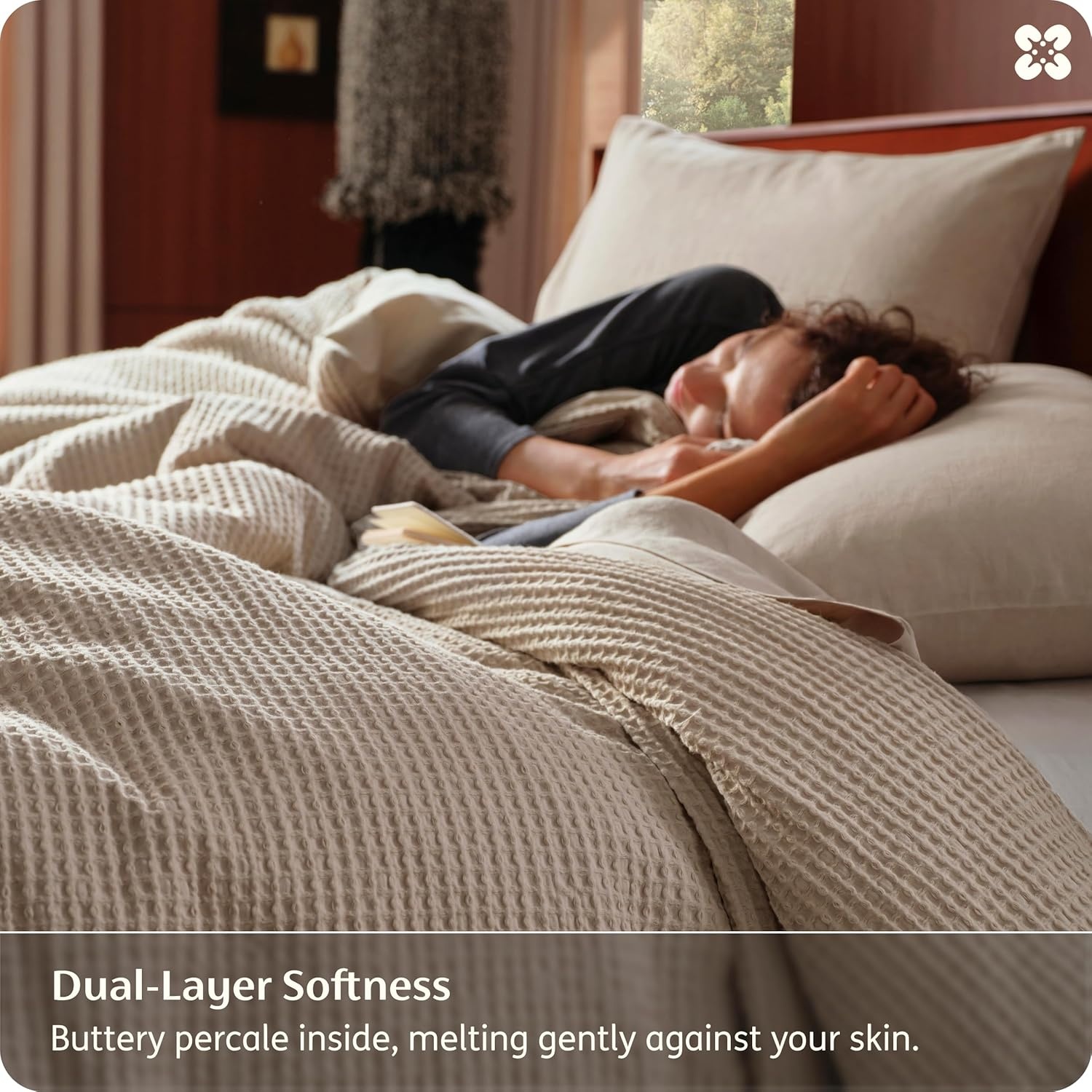 image:imageBedsure PureWoven 3 Pieces 100 Cotton Waffle Duvet Cover Set Queen White Waffle Weave Texture Soft SkinFriendly Breathable AllSeason Machine Washable Home Decor Gift Good Housekeeping Seal05 Khaki No Comforter