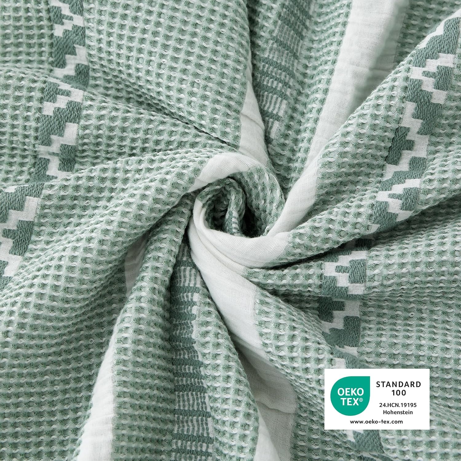 image:imageBedsure PureWoven 3 Pieces 100 Cotton Waffle Duvet Cover Set Queen White Waffle Weave Texture Soft SkinFriendly Breathable AllSeason Machine Washable Home Decor Gift Good Housekeeping Seal19 Strip Green No Comforter