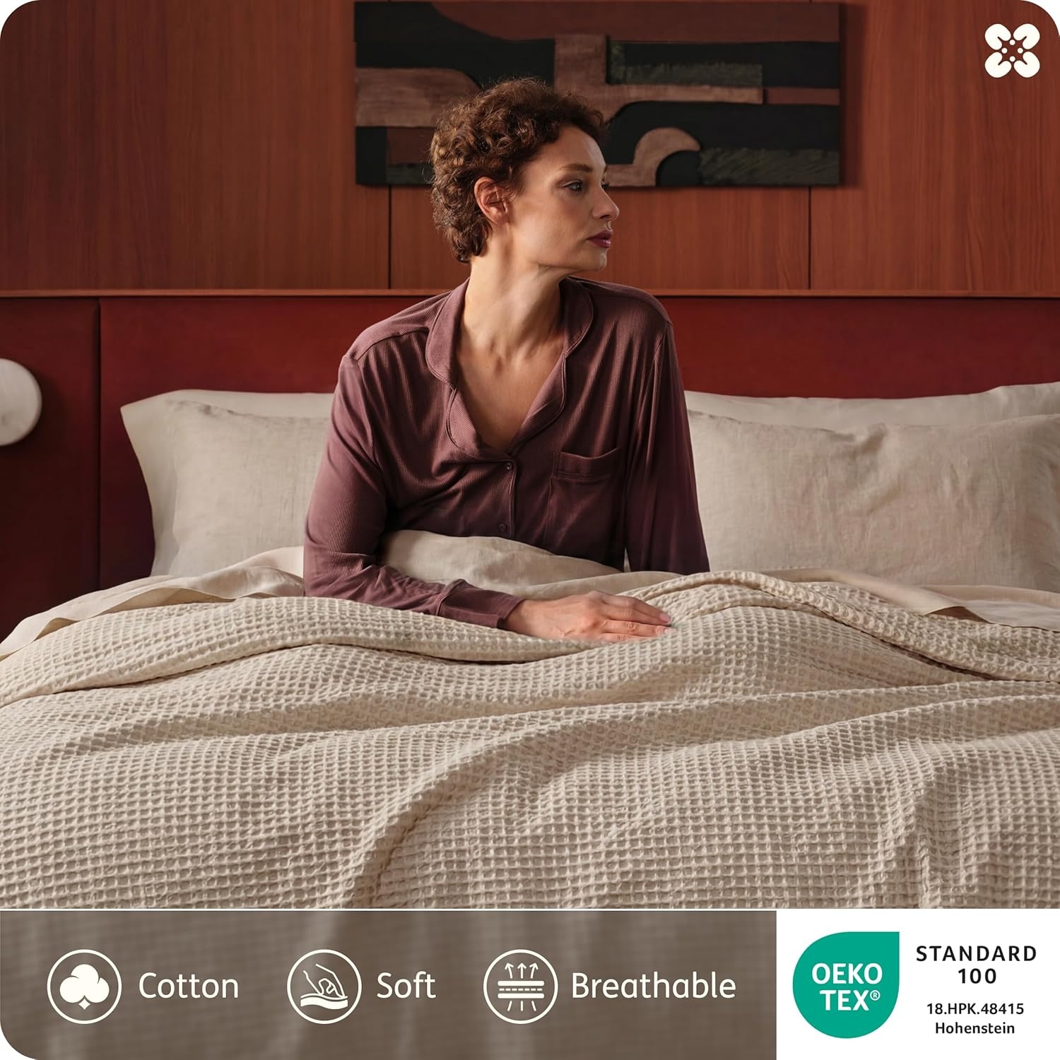 image:imageBedsure PureWoven 3 Pieces 100 Cotton Waffle Duvet Cover Set Queen White Waffle Weave Texture Soft SkinFriendly Breathable AllSeason Machine Washable Home Decor Gift Good Housekeeping Seal05 Khaki No Comforter
