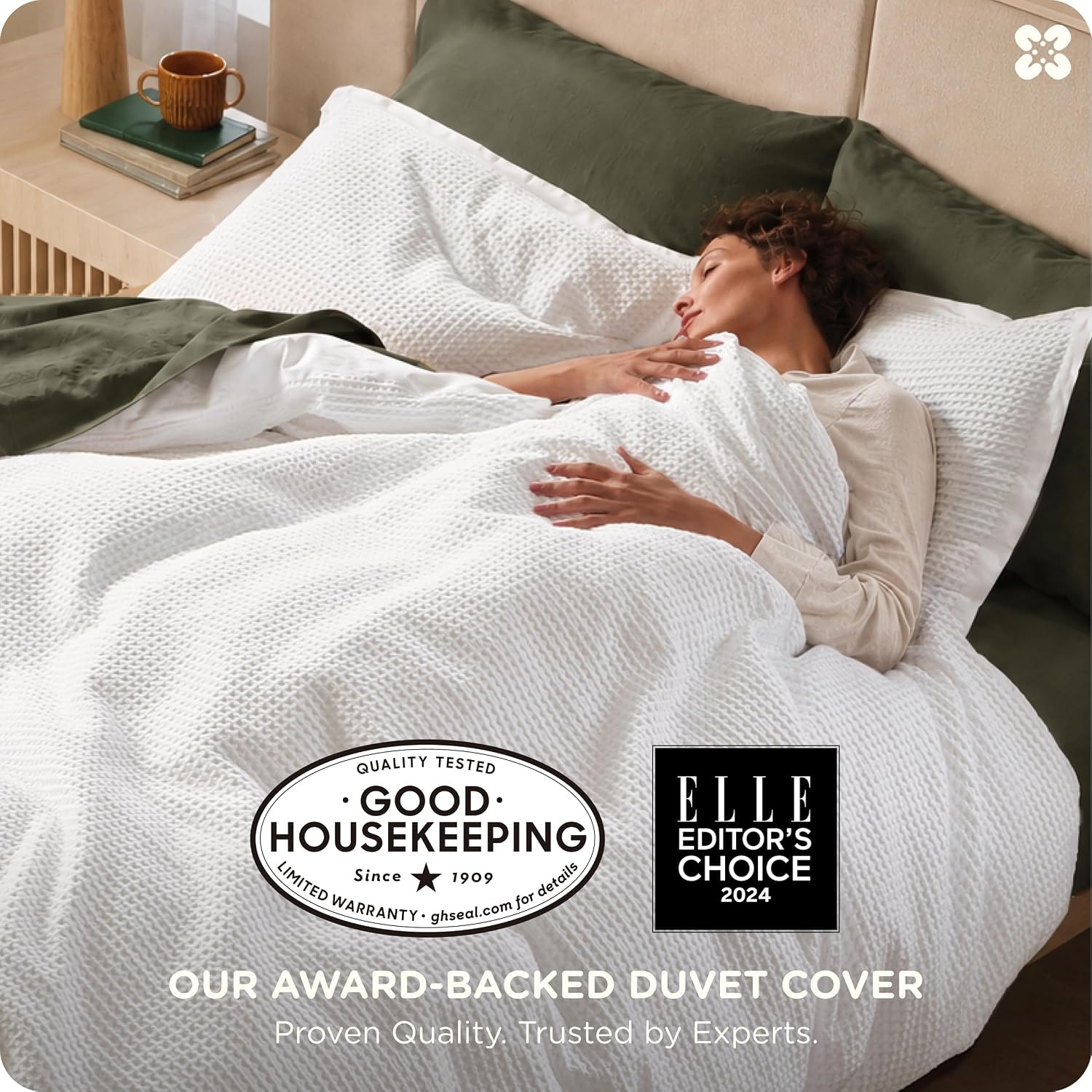 image:imageBedsure PureWoven 3 Pieces 100 Cotton Waffle Duvet Cover Set Queen White Waffle Weave Texture Soft SkinFriendly Breathable AllSeason Machine Washable Home Decor Gift Good Housekeeping Seal01 Coconut White No Comforter