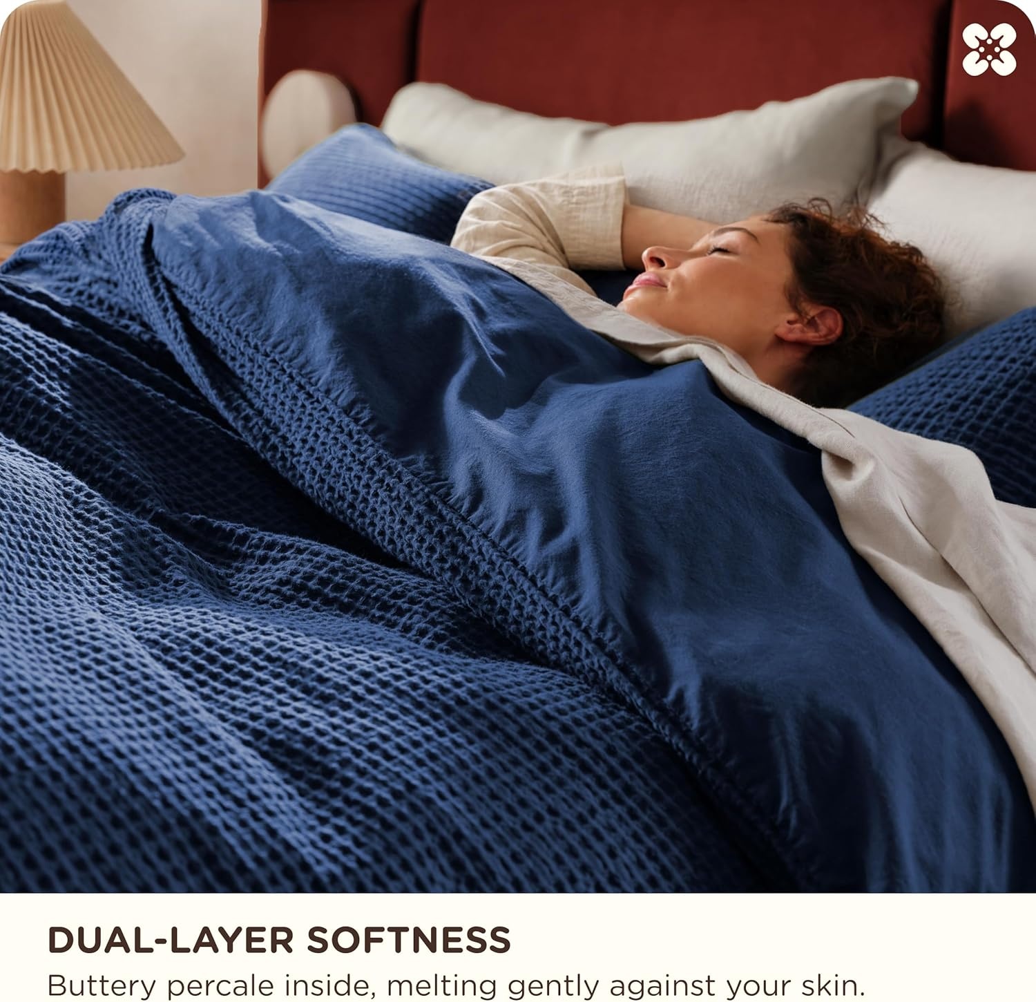 image:imageBedsure PureWoven 3 Pieces 100 Cotton Waffle Duvet Cover Set Queen White Waffle Weave Texture Soft SkinFriendly Breathable AllSeason Machine Washable Home Decor Gift Good Housekeeping Seal17 Navy No Comforter