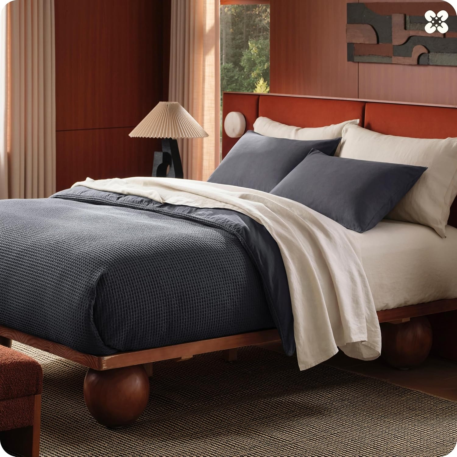 image:imageBedsure PureWoven 3 Pieces 100 Cotton Waffle Duvet Cover Set Queen White Waffle Weave Texture Soft SkinFriendly Breathable AllSeason Machine Washable Home Decor Gift Good Housekeeping Seal19 Charcoal Black No Comforter