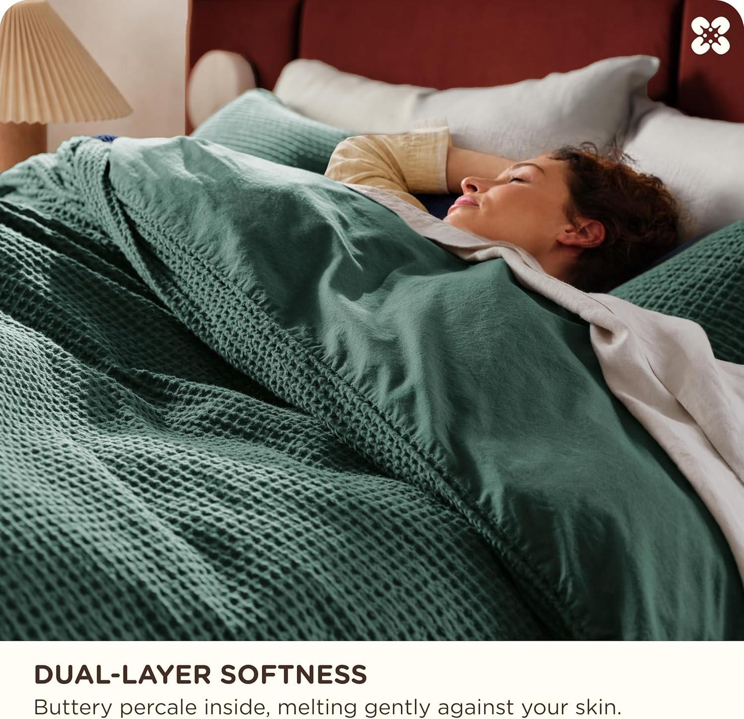 image:imageBedsure PureWoven 3 Pieces 100 Cotton Waffle Duvet Cover Set Queen White Waffle Weave Texture Soft SkinFriendly Breathable AllSeason Machine Washable Home Decor Gift Good Housekeeping Seal13 Forest Green No Comforter