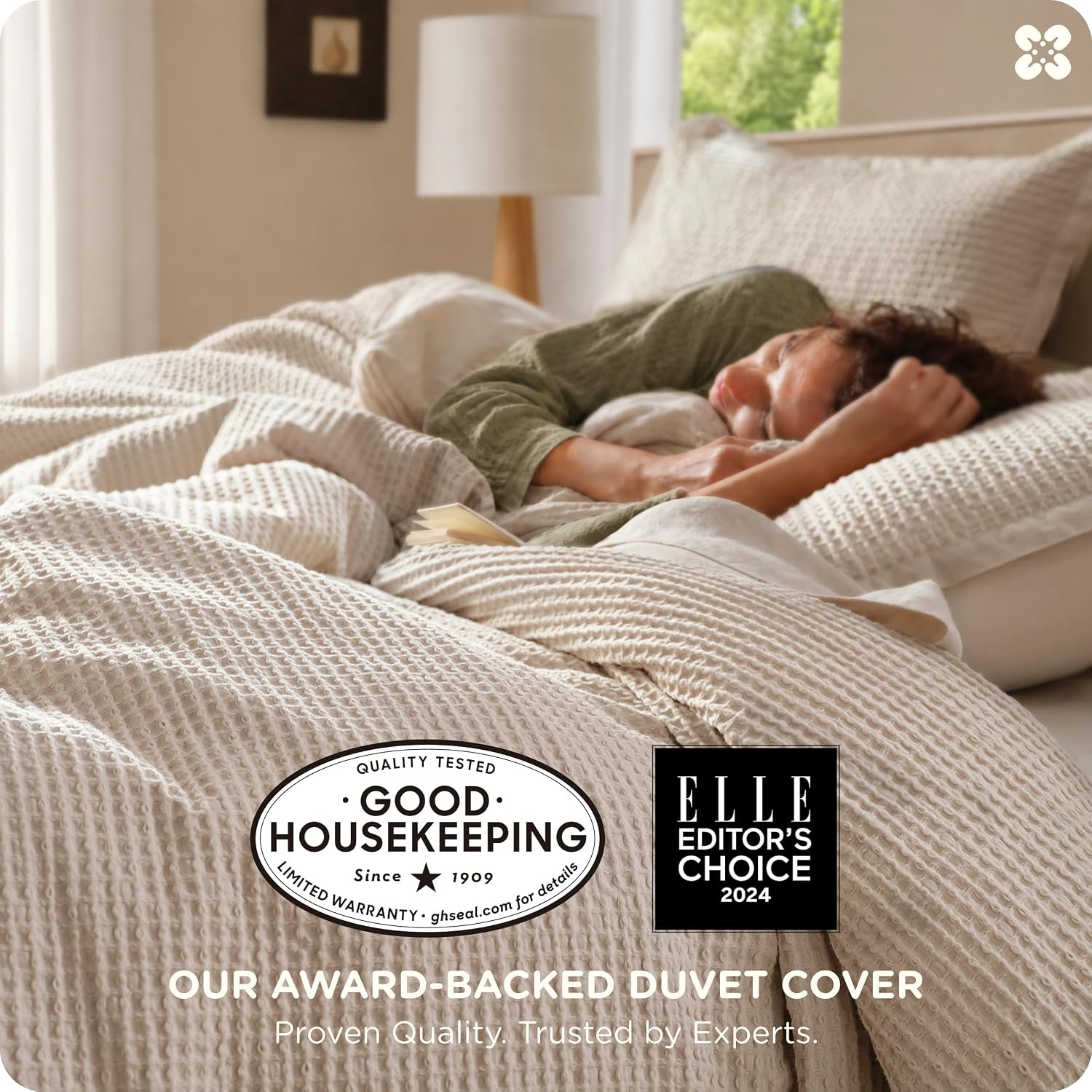 image:imageBedsure PureWoven 3 Pieces 100 Cotton Waffle Duvet Cover Set Queen White Waffle Weave Texture Soft SkinFriendly Breathable AllSeason Machine Washable Home Decor Gift Good Housekeeping Seal03 Beige No Comforter