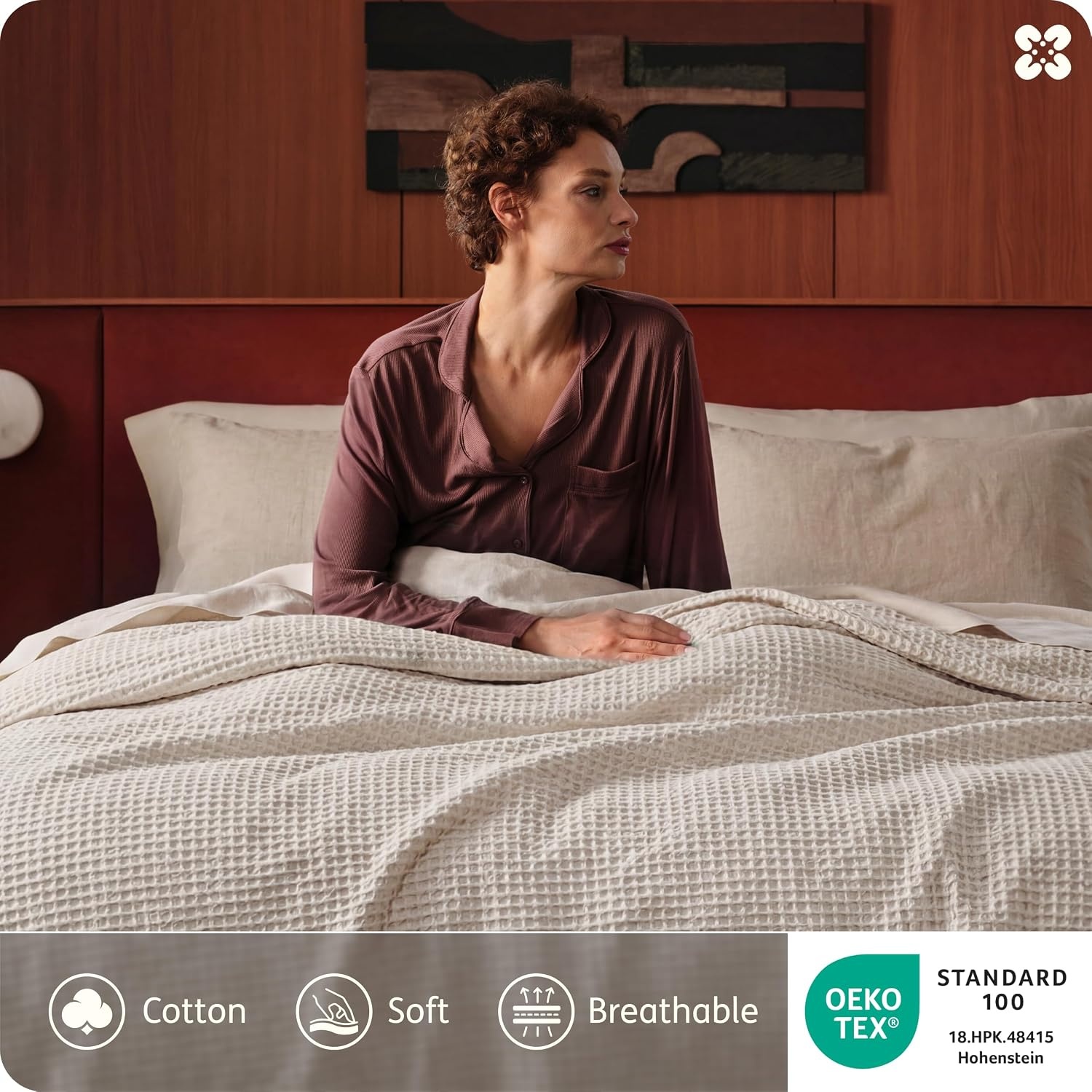 image:imageBedsure PureWoven 3 Pieces 100 Cotton Waffle Duvet Cover Set Queen White Waffle Weave Texture Soft SkinFriendly Breathable AllSeason Machine Washable Home Decor Gift Good Housekeeping Seal04 Linen No Comforter