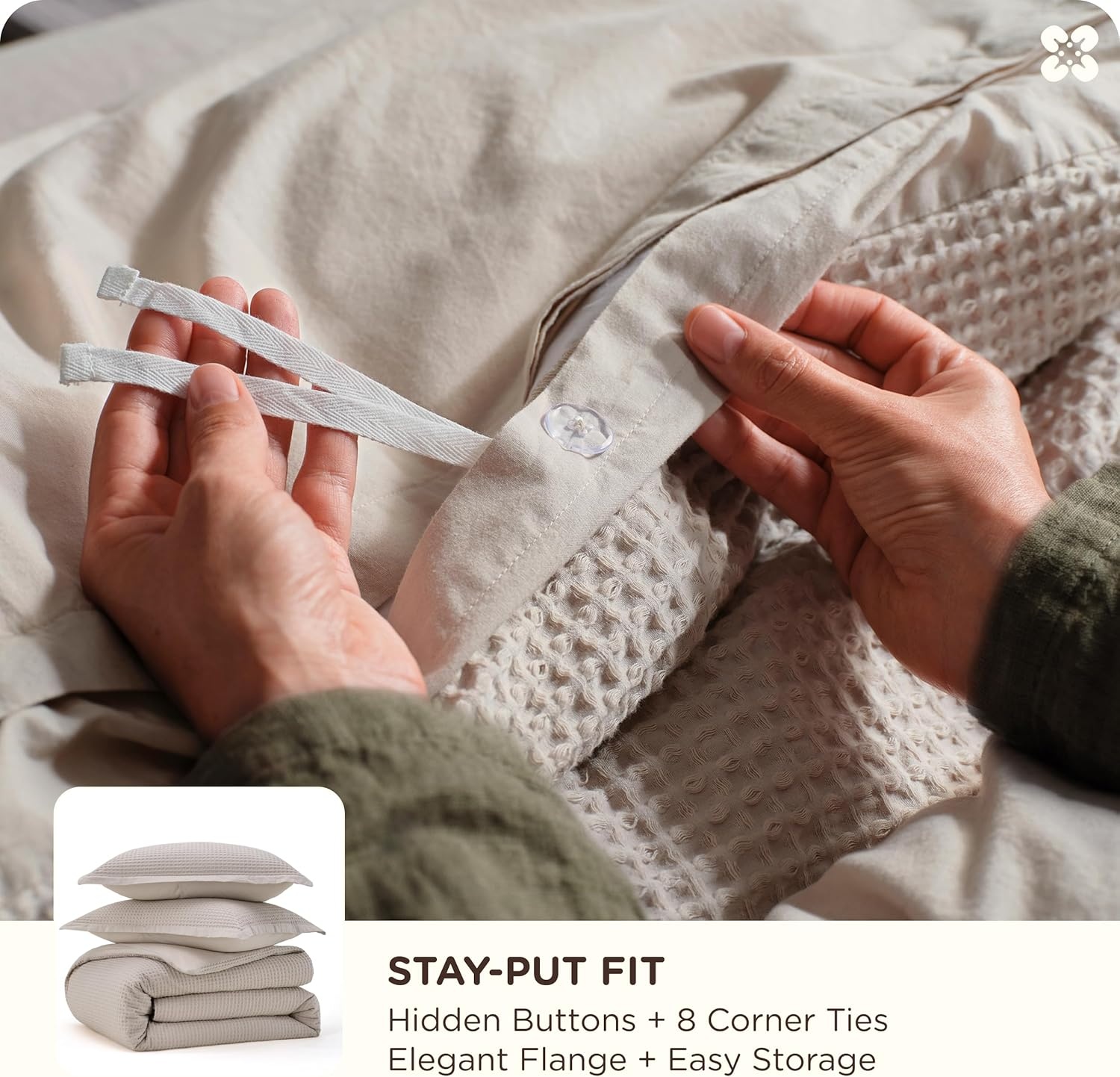 image:imageBedsure PureWoven 3 Pieces 100 Cotton Waffle Duvet Cover Set Queen White Waffle Weave Texture Soft SkinFriendly Breathable AllSeason Machine Washable Home Decor Gift Good Housekeeping Seal04 Linen No Comforter