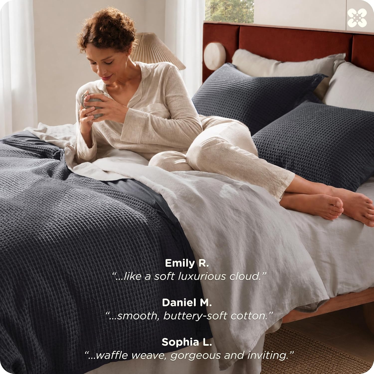 image:imageBedsure PureWoven 3 Pieces 100 Cotton Waffle Duvet Cover Set Queen White Waffle Weave Texture Soft SkinFriendly Breathable AllSeason Machine Washable Home Decor Gift Good Housekeeping Seal19 Charcoal Black No Comforter