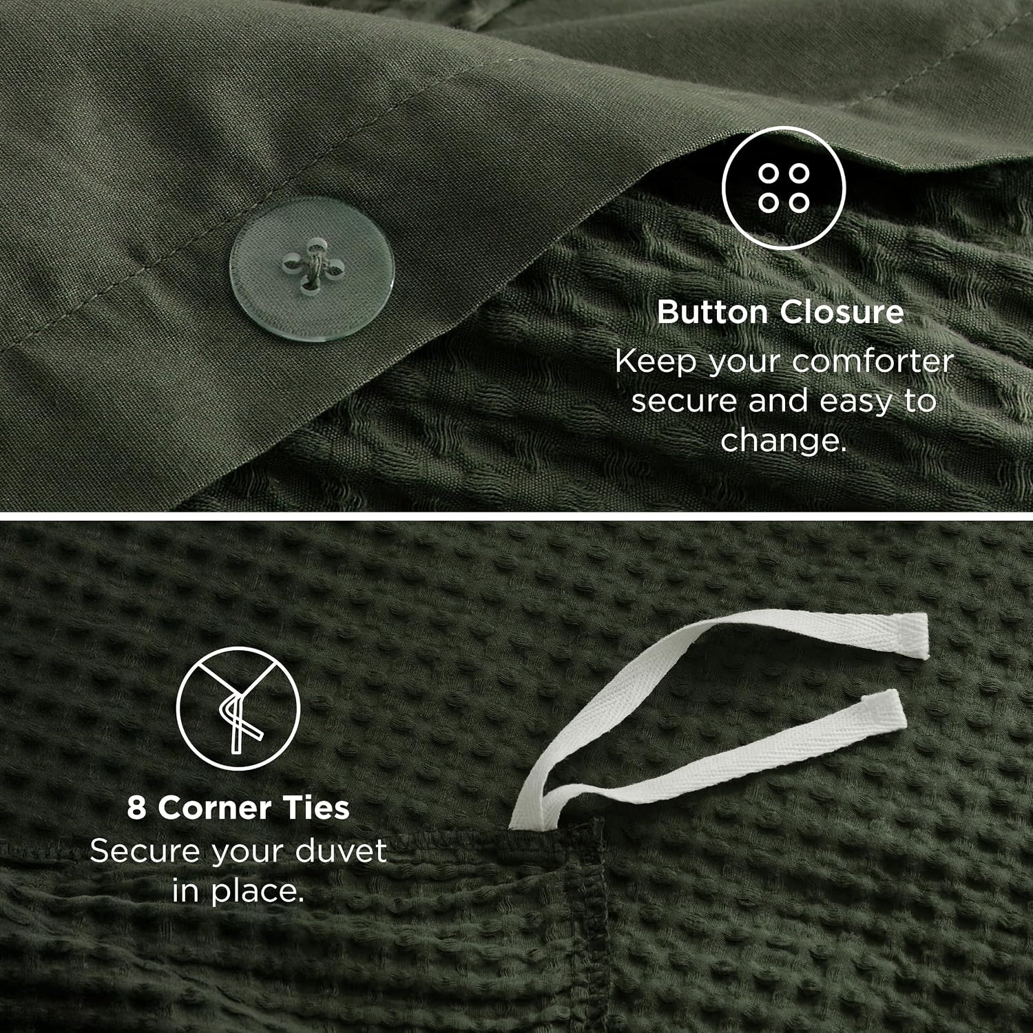 image:imageBedsure PureWoven 3 Pieces 100 Cotton Waffle Duvet Cover Set Queen White Waffle Weave Texture Soft SkinFriendly Breathable AllSeason Machine Washable Home Decor Gift Good Housekeeping Seal14 Olive Green No Comforter