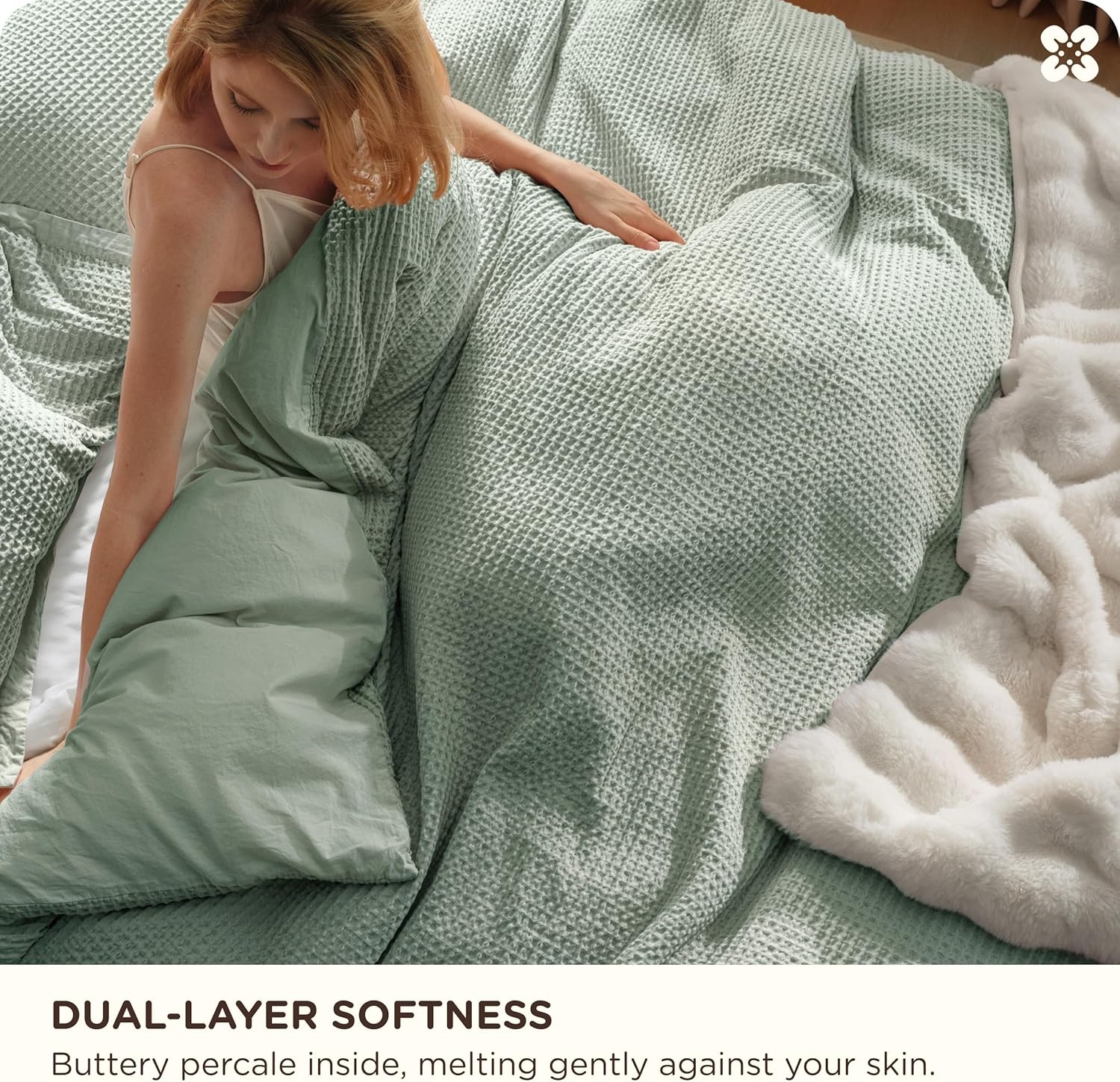 image:imageBedsure PureWoven 3 Pieces 100 Cotton Waffle Duvet Cover Set Queen White Waffle Weave Texture Soft SkinFriendly Breathable AllSeason Machine Washable Home Decor Gift Good Housekeeping Seal11 Sage Green No Comforter