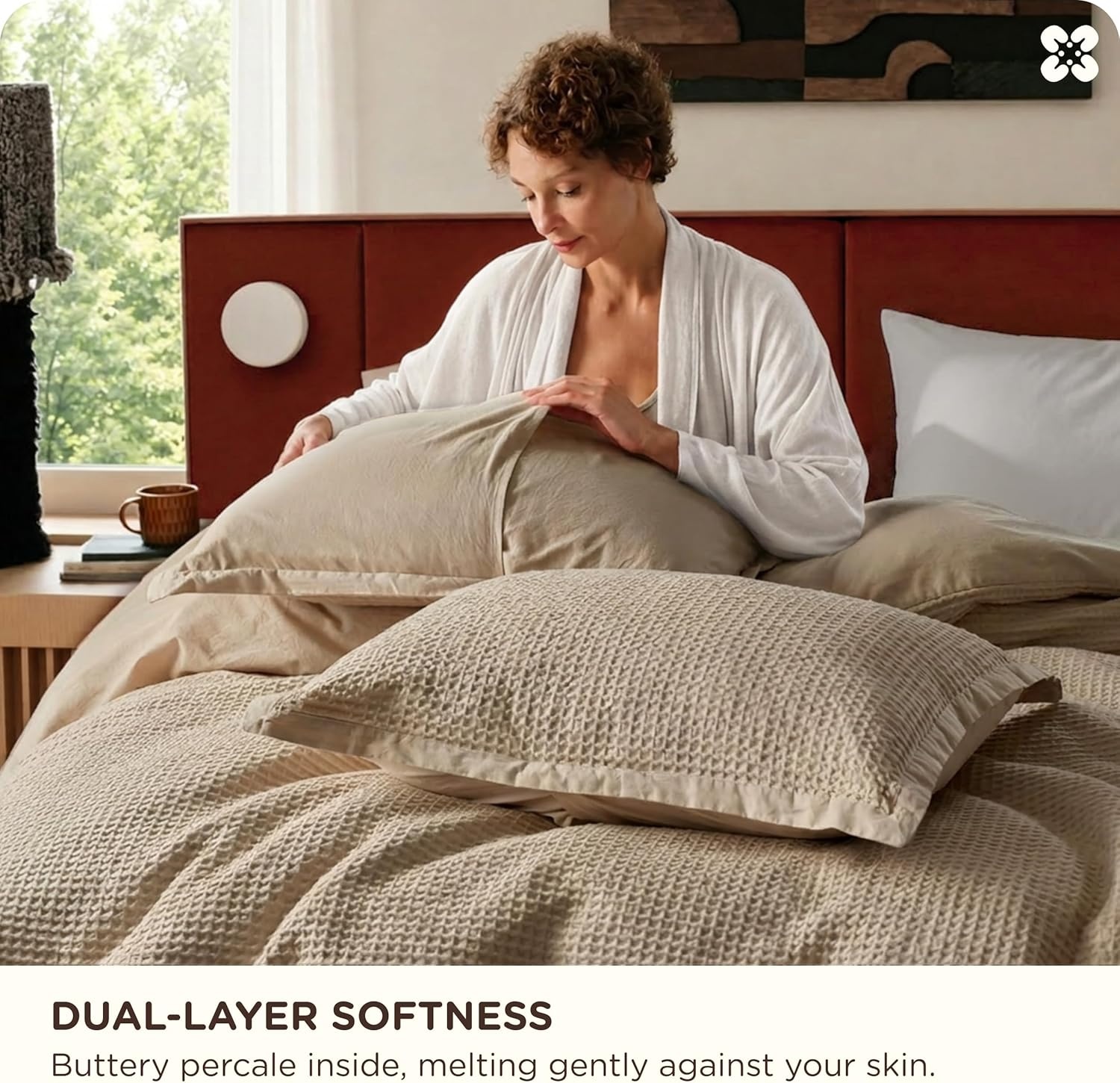 image:imageBedsure PureWoven 3 Pieces 100 Cotton Waffle Duvet Cover Set Queen White Waffle Weave Texture Soft SkinFriendly Breathable AllSeason Machine Washable Home Decor Gift Good Housekeeping Seal05 Khaki No Comforter