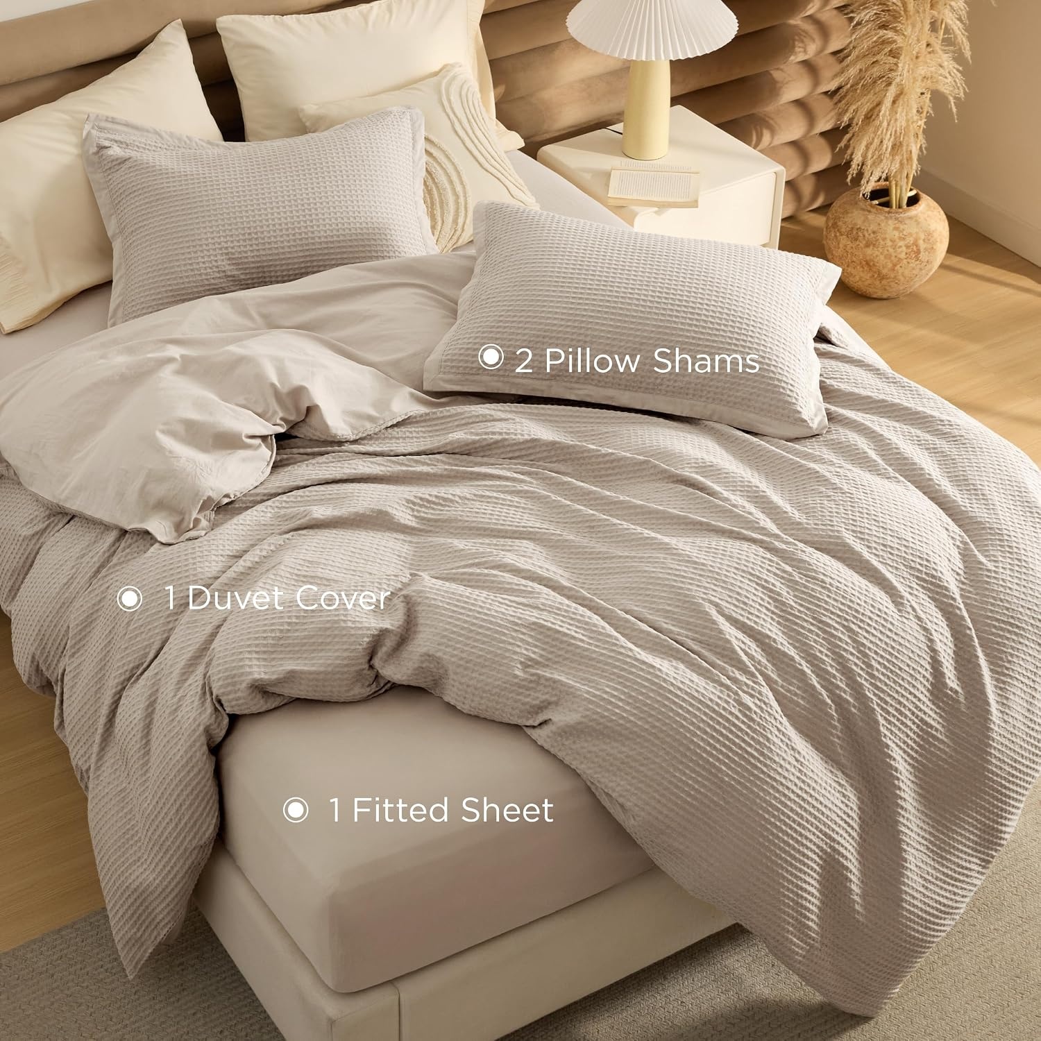image:imageBedsure PureWoven 3 Pieces 100 Cotton Waffle Duvet Cover Set Queen White Waffle Weave Texture Soft SkinFriendly Breathable AllSeason Machine Washable Home Decor Gift Good Housekeeping Seal04 Linen No Comforter