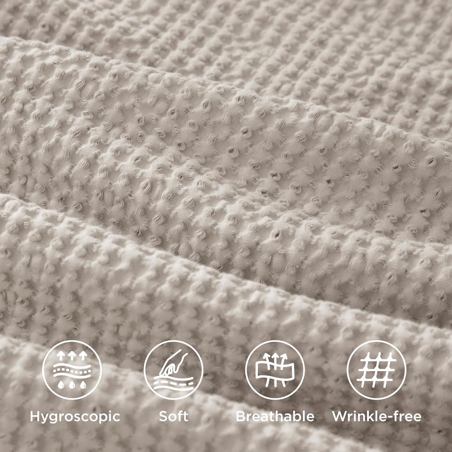 image:imageBedsure PureWoven 3 Pieces 100 Cotton Waffle Duvet Cover Set Queen White Waffle Weave Texture Soft SkinFriendly Breathable AllSeason Machine Washable Home Decor Gift Good Housekeeping Seal04 Linen No Comforter