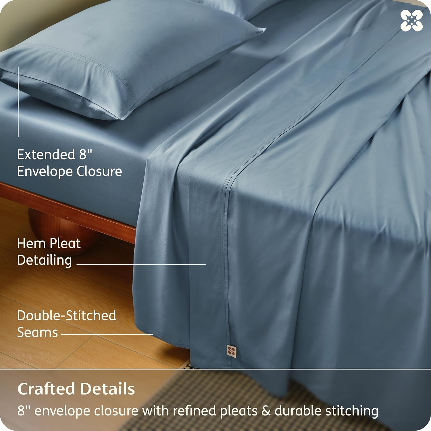 image:imageBedsure PureWoven Bamboo Viscose Cooling Sheets Queen 4 PCS Rayon Cotton Serene Blend Breathable amp Buttery Soft Deep Pocket Up to 18 Hotel Luxury Bedding for Hot Sleepers WhiteDusty Blue
