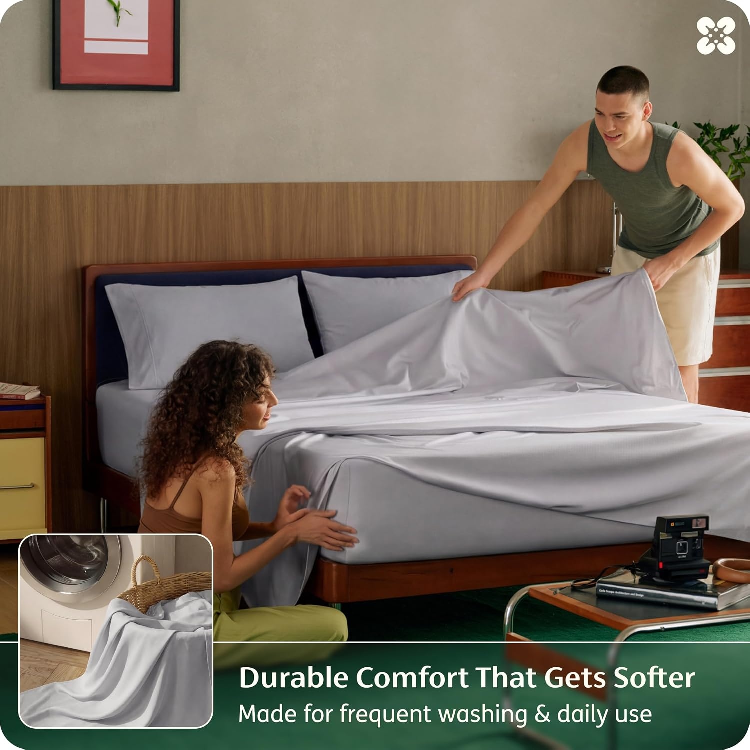 image:imageBedsure PureWoven Bamboo Viscose Cooling Sheets Queen 4 PCS Rayon Cotton Serene Blend Breathable amp Buttery Soft Deep Pocket Up to 18 Hotel Luxury Bedding for Hot Sleepers WhiteGrey