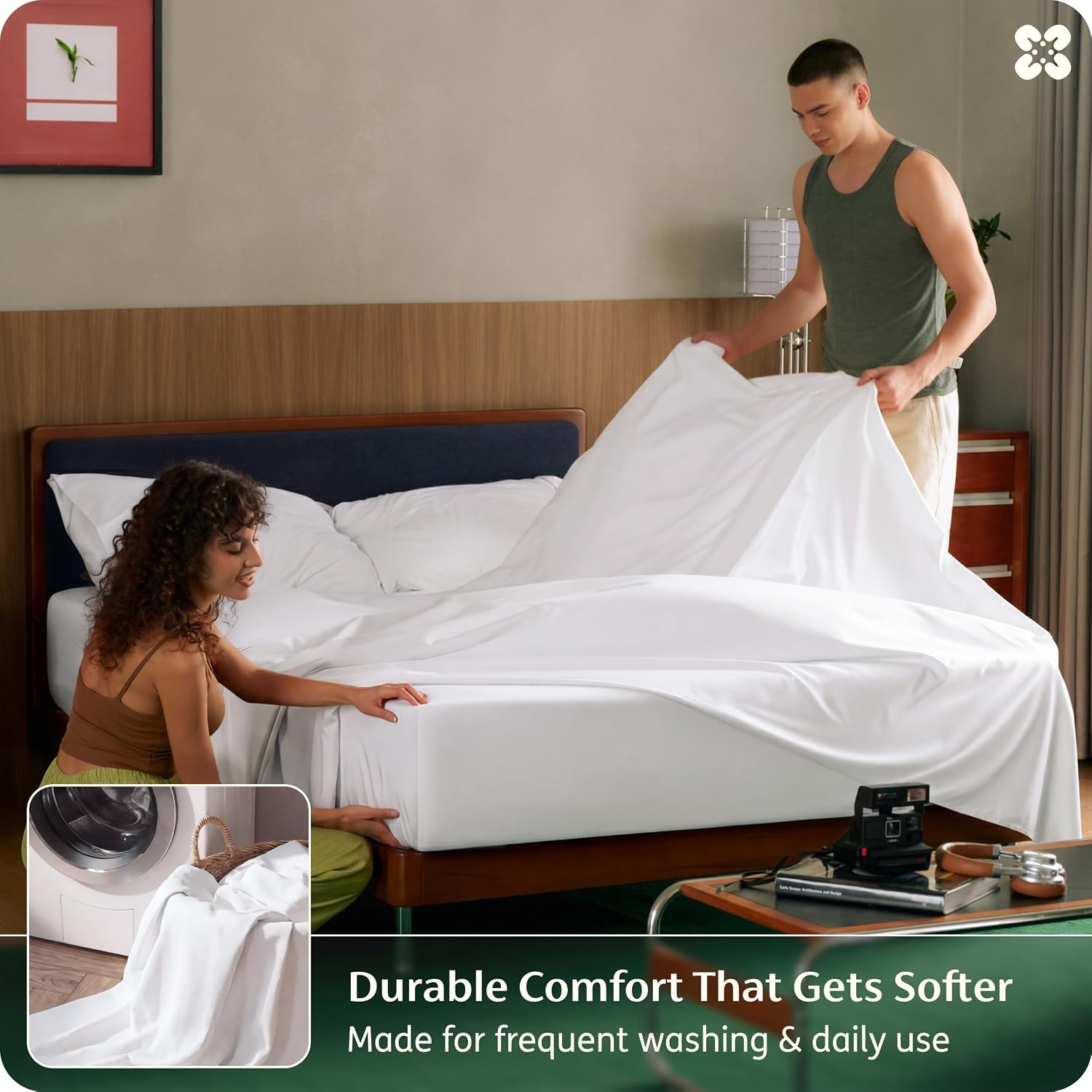image:imageBedsure PureWoven Bamboo Viscose Cooling Sheets Queen 4 PCS Rayon Cotton Serene Blend Breathable amp Buttery Soft Deep Pocket Up to 18 Hotel Luxury Bedding for Hot Sleepers WhiteWhite