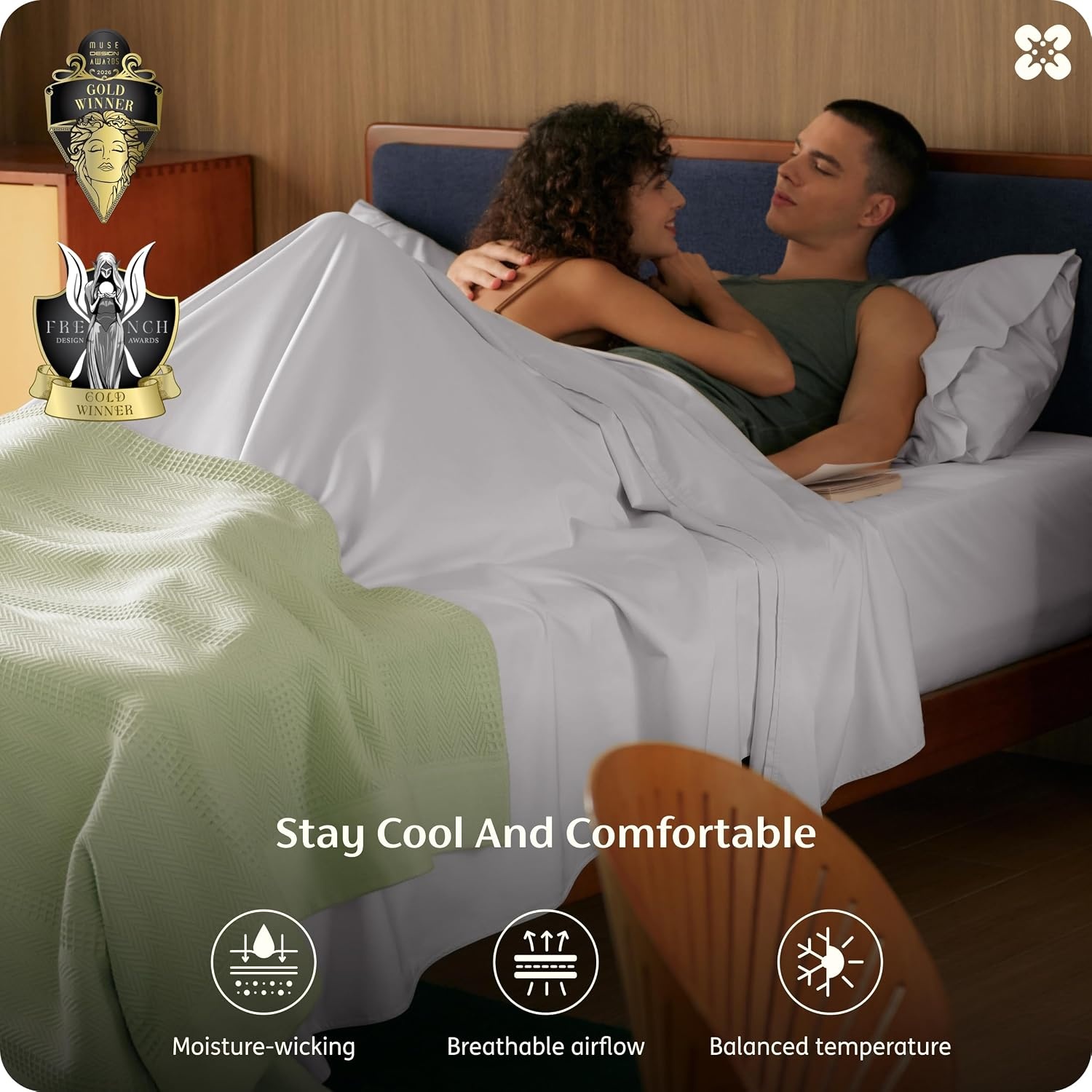 image:imageBedsure PureWoven Bamboo Viscose Cooling Sheets Queen 4 PCS Rayon Cotton Serene Blend Breathable amp Buttery Soft Deep Pocket Up to 18 Hotel Luxury Bedding for Hot Sleepers WhiteGrey