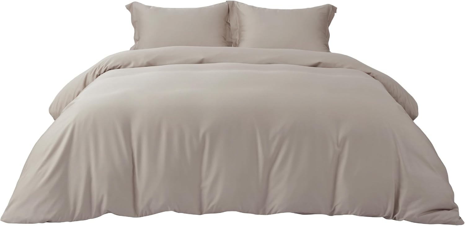 image:imageBedsure PureWoven Cooling Duvet Cover Ideal for Hot Sleepers Queen Size 100 Viscose Derived from Bamboo Lightweight amp Silky Soft Breathable MoistureWicking Bedding Set 3 Pieces Olive Green07 Simply Taupe No Comforter