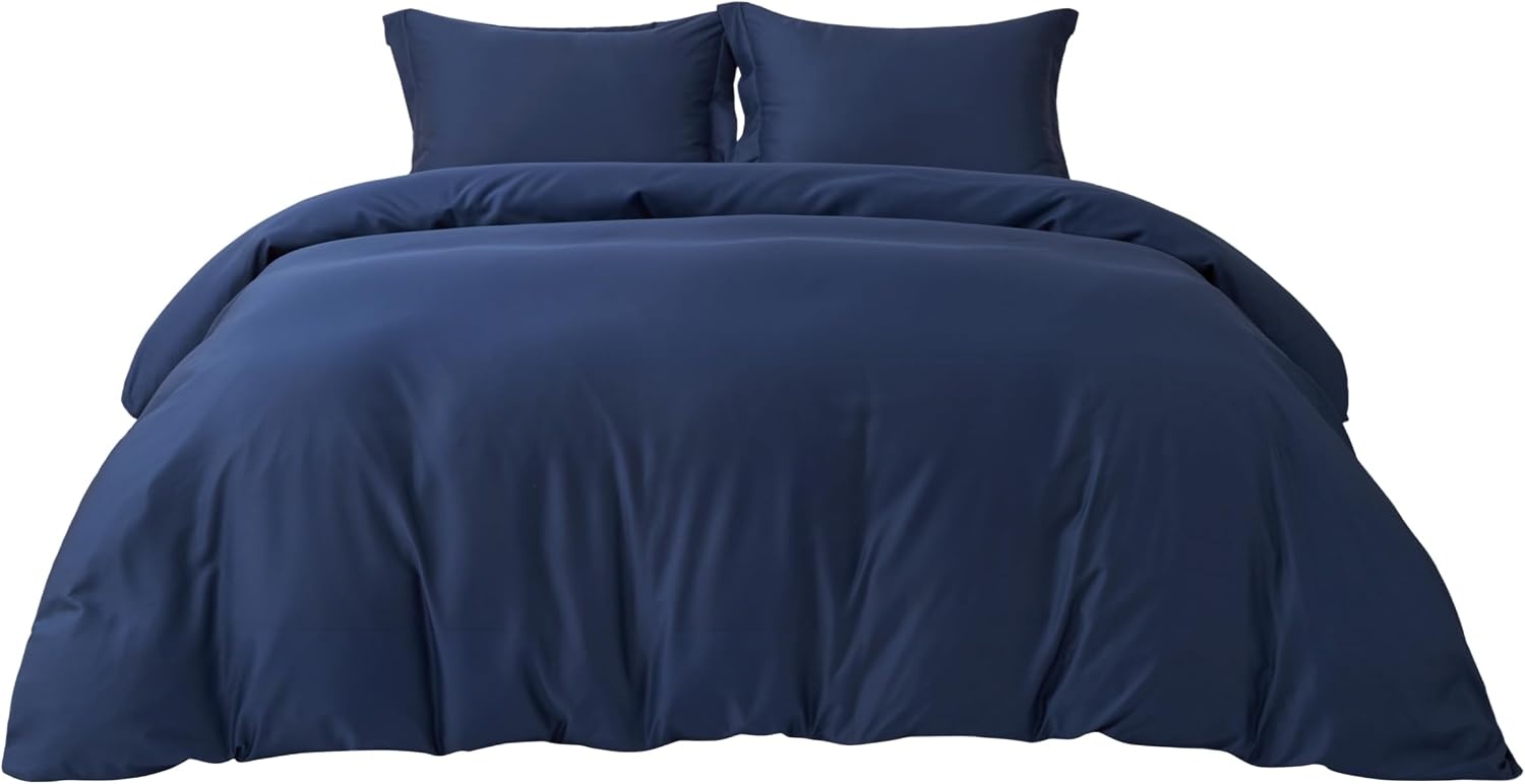 image:imageBedsure PureWoven Cooling Duvet Cover Ideal for Hot Sleepers Queen Size 100 Viscose Derived from Bamboo Lightweight amp Silky Soft Breathable MoistureWicking Bedding Set 3 Pieces Olive Green05 Navy No Comforter