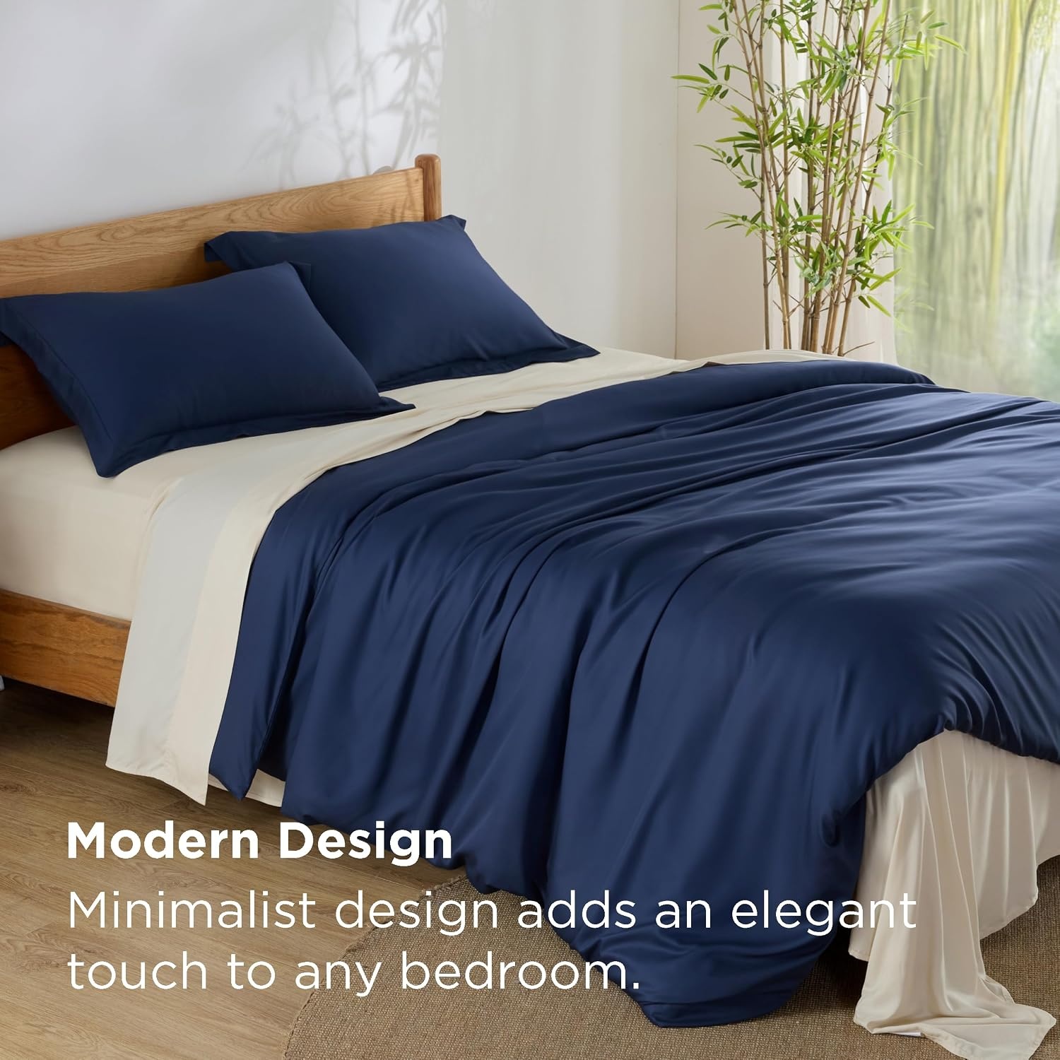 image:imageBedsure PureWoven Cooling Duvet Cover Ideal for Hot Sleepers Queen Size 100 Viscose Derived from Bamboo Lightweight amp Silky Soft Breathable MoistureWicking Bedding Set 3 Pieces Olive Green05 Navy No Comforter
