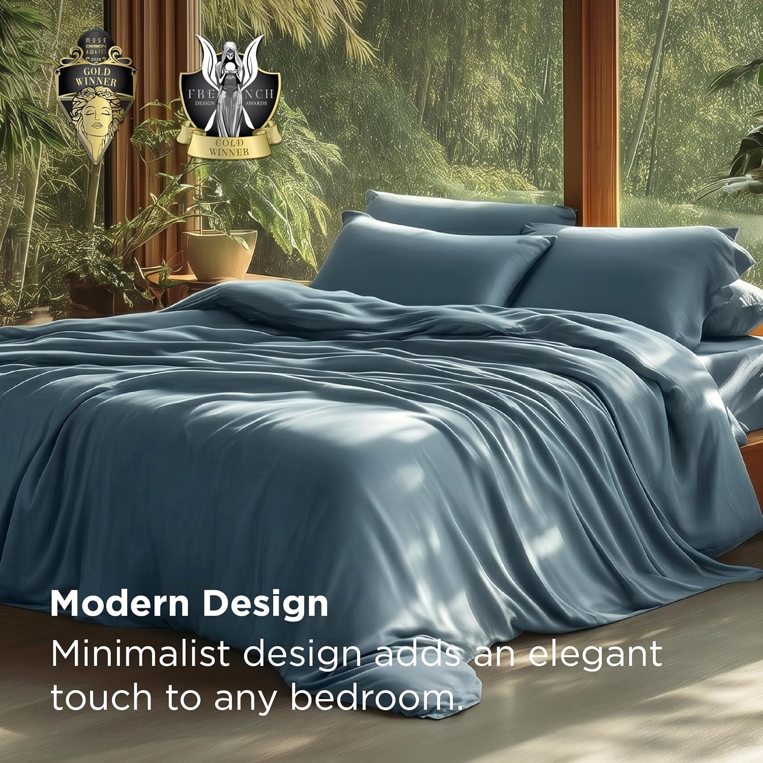 image:imageBedsure PureWoven Cooling Duvet Cover Ideal for Hot Sleepers Queen Size 100 Viscose Derived from Bamboo Lightweight amp Silky Soft Breathable MoistureWicking Bedding Set 3 Pieces Olive Green09 Grey Blue No Comforter