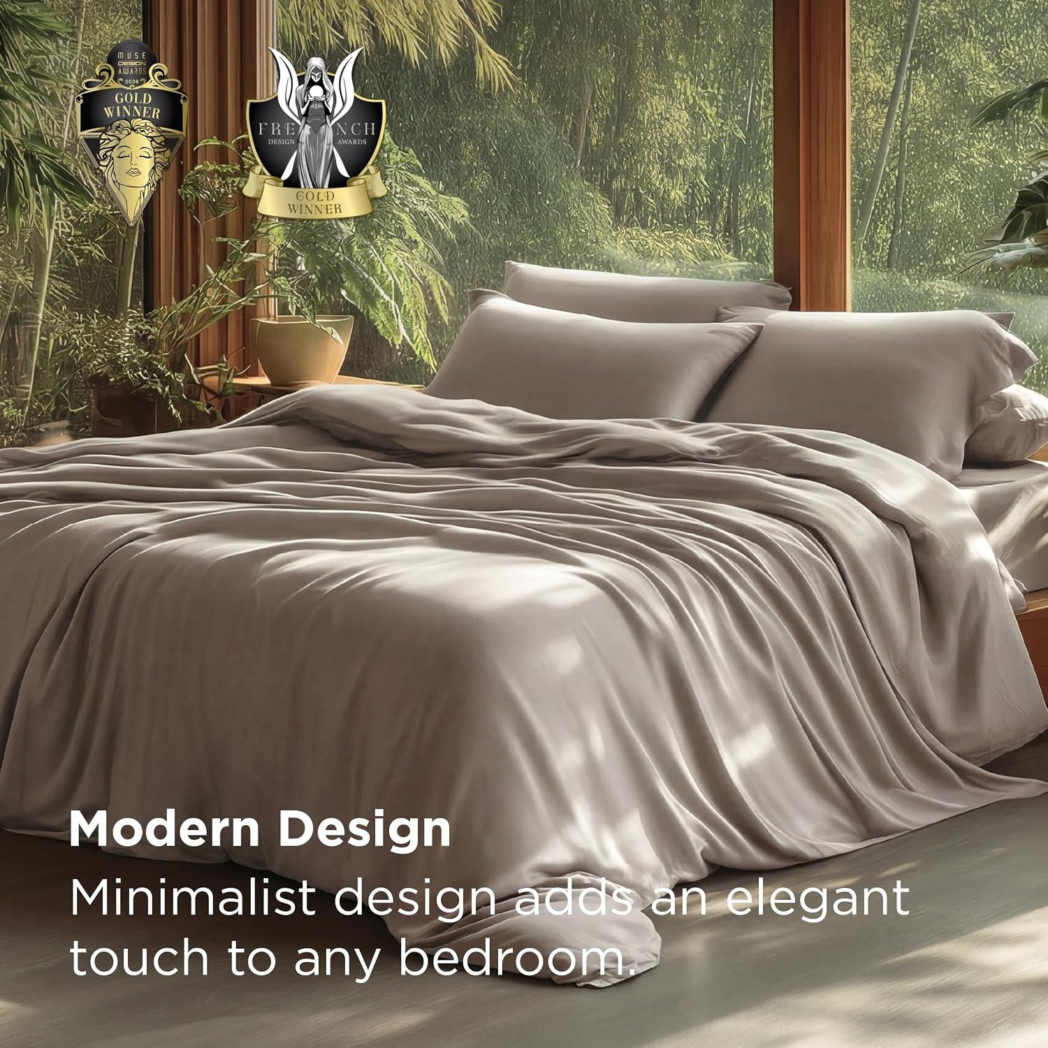 image:imageBedsure PureWoven Cooling Duvet Cover Ideal for Hot Sleepers Queen Size 100 Viscose Derived from Bamboo Lightweight amp Silky Soft Breathable MoistureWicking Bedding Set 3 Pieces Olive Green07 Simply Taupe No Comforter