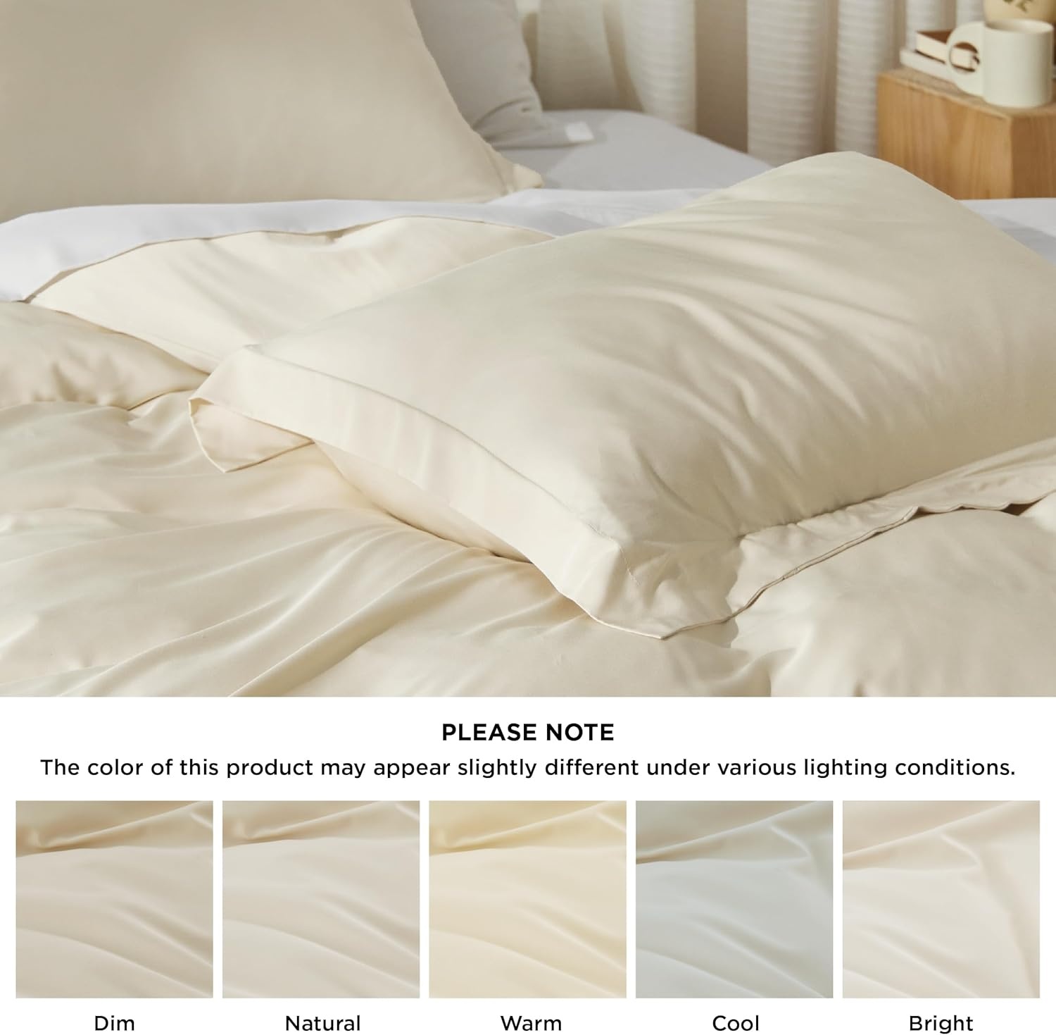 image:imageBedsure PureWoven Cooling Duvet Cover Ideal for Hot Sleepers Queen Size 100 Viscose Derived from Bamboo Lightweight amp Silky Soft Breathable MoistureWicking Bedding Set 3 Pieces Olive Green01 Light Beige No Comforter