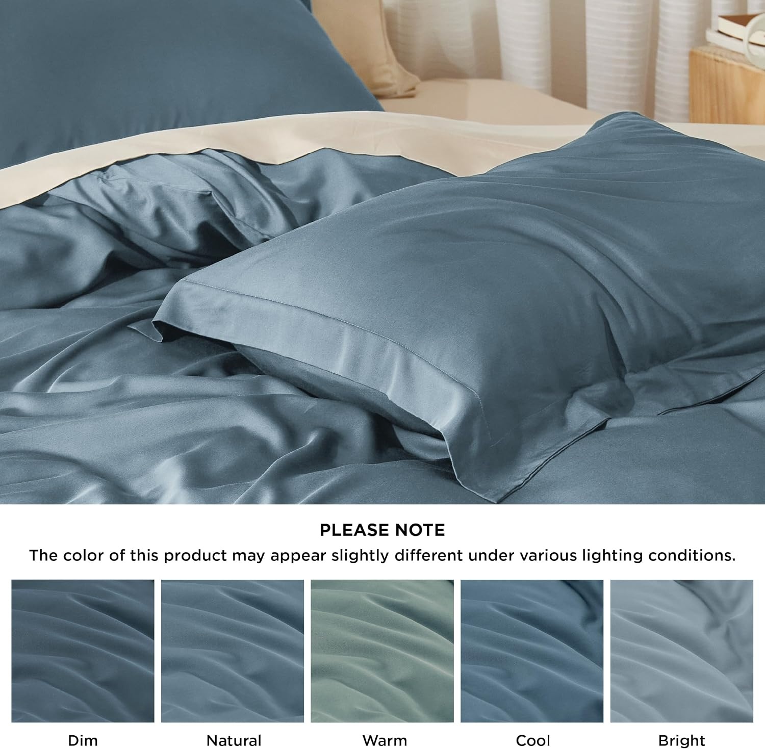 image:imageBedsure PureWoven Cooling Duvet Cover Ideal for Hot Sleepers Queen Size 100 Viscose Derived from Bamboo Lightweight amp Silky Soft Breathable MoistureWicking Bedding Set 3 Pieces Olive Green09 Grey Blue No Comforter