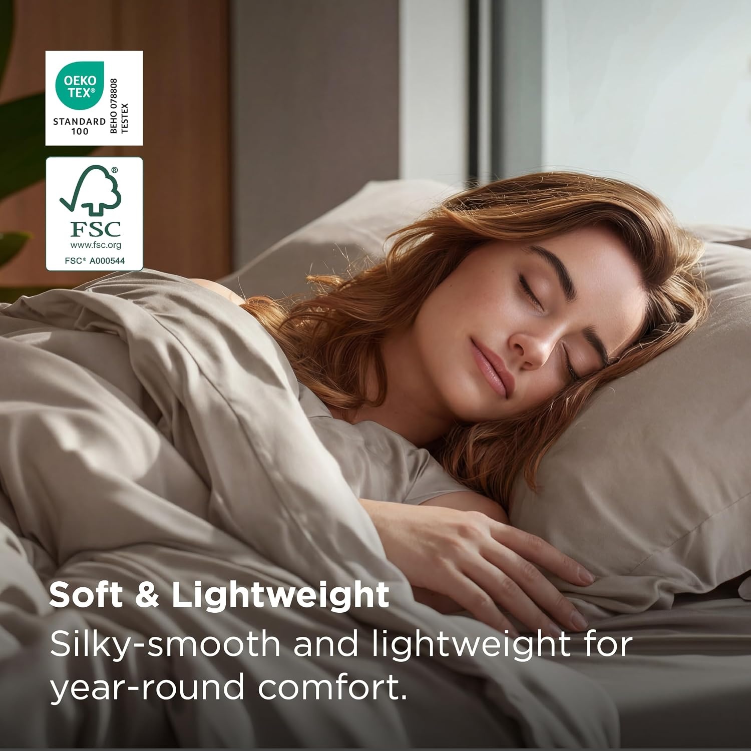 image:imageBedsure PureWoven Cooling Duvet Cover Ideal for Hot Sleepers Queen Size 100 Viscose Derived from Bamboo Lightweight amp Silky Soft Breathable MoistureWicking Bedding Set 3 Pieces Olive Green07 Simply Taupe No Comforter