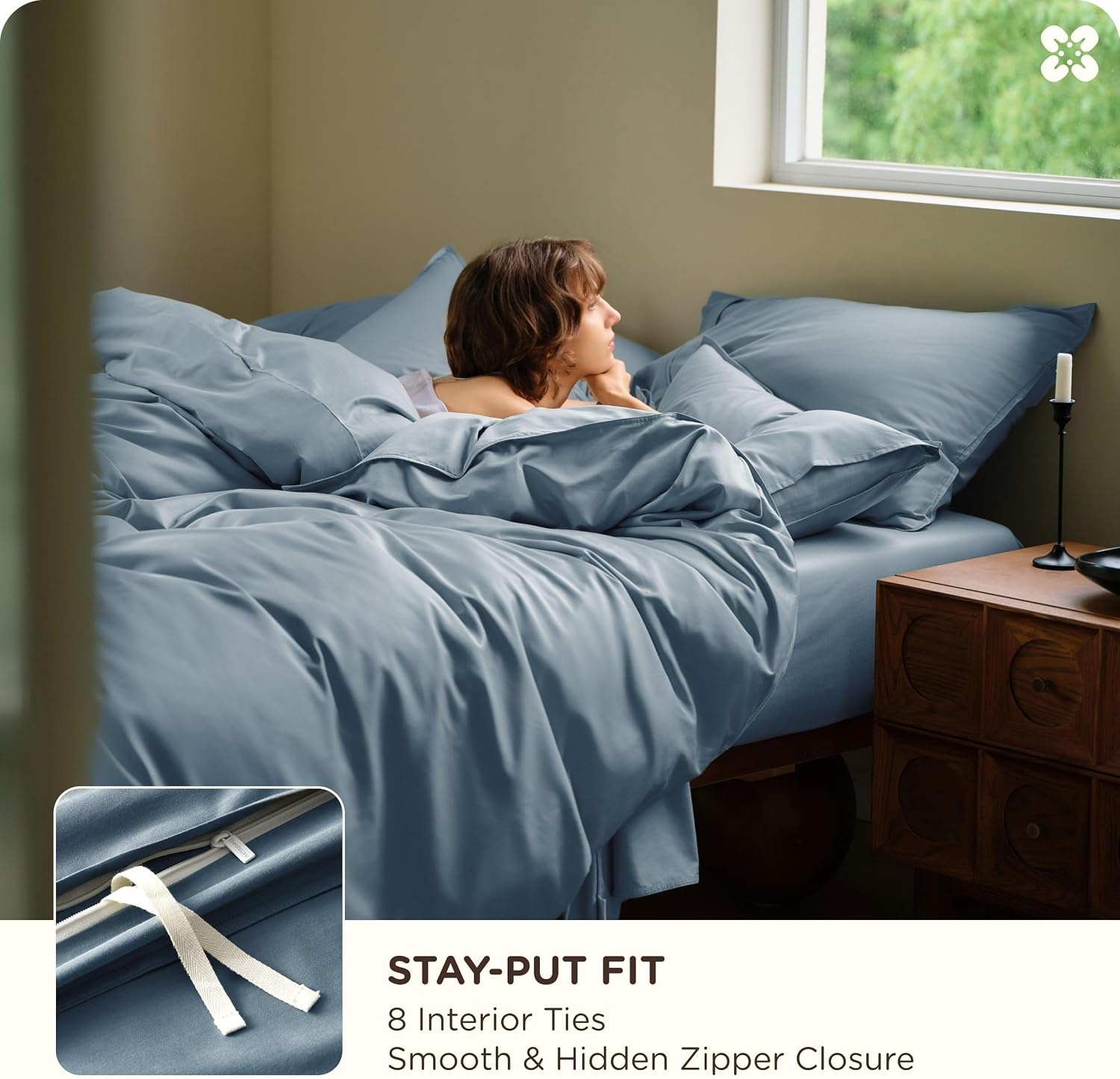 image:imageBedsure PureWoven Cooling Duvet Cover Ideal for Hot Sleepers Queen Size Cotton Blend Viscose Derived from Bamboo Breathable amp Buttery Soft Hotel Luxury Bedding Set White07 Cooling Dusty Blue No Comforter