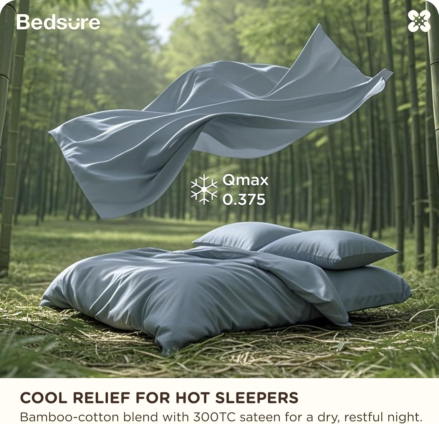 image:imageBedsure PureWoven Cooling Duvet Cover Ideal for Hot Sleepers Queen Size Cotton Blend Viscose Derived from Bamboo Breathable amp Buttery Soft Hotel Luxury Bedding Set White07 Cooling Dusty Blue No Comforter