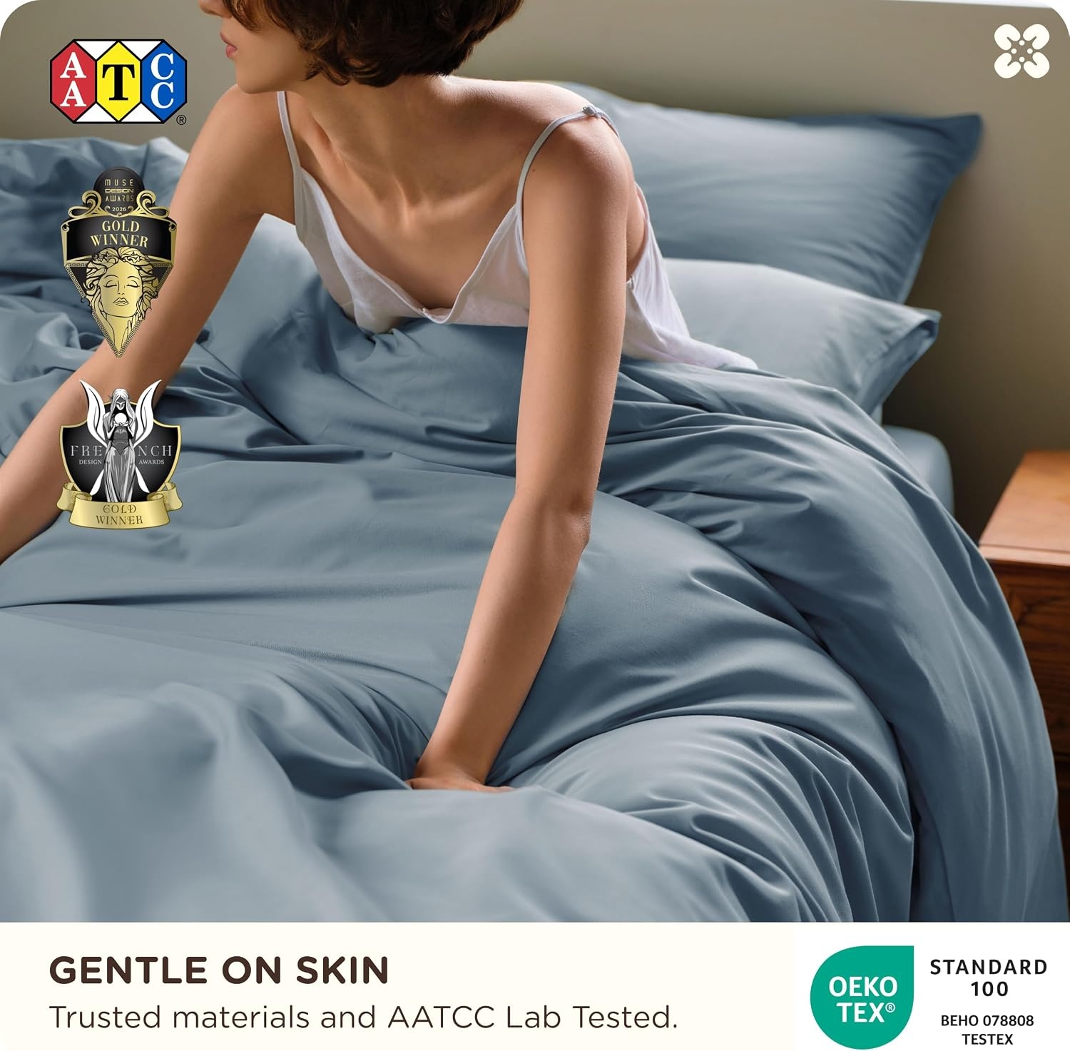 image:imageBedsure PureWoven Cooling Duvet Cover Ideal for Hot Sleepers Queen Size Cotton Blend Viscose Derived from Bamboo Breathable amp Buttery Soft Hotel Luxury Bedding Set White07 Cooling Dusty Blue No Comforter