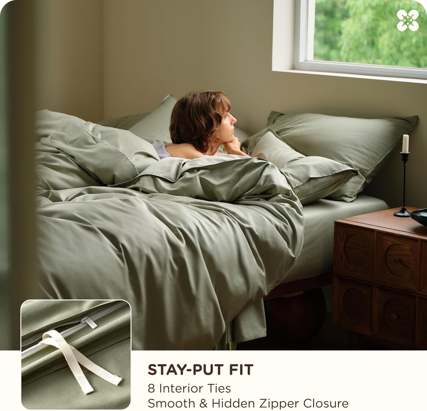 image:imageBedsure PureWoven Cooling Duvet Cover Ideal for Hot Sleepers Queen Size Cotton Blend Viscose Derived from Bamboo Breathable amp Buttery Soft Hotel Luxury Bedding Set Sage Green