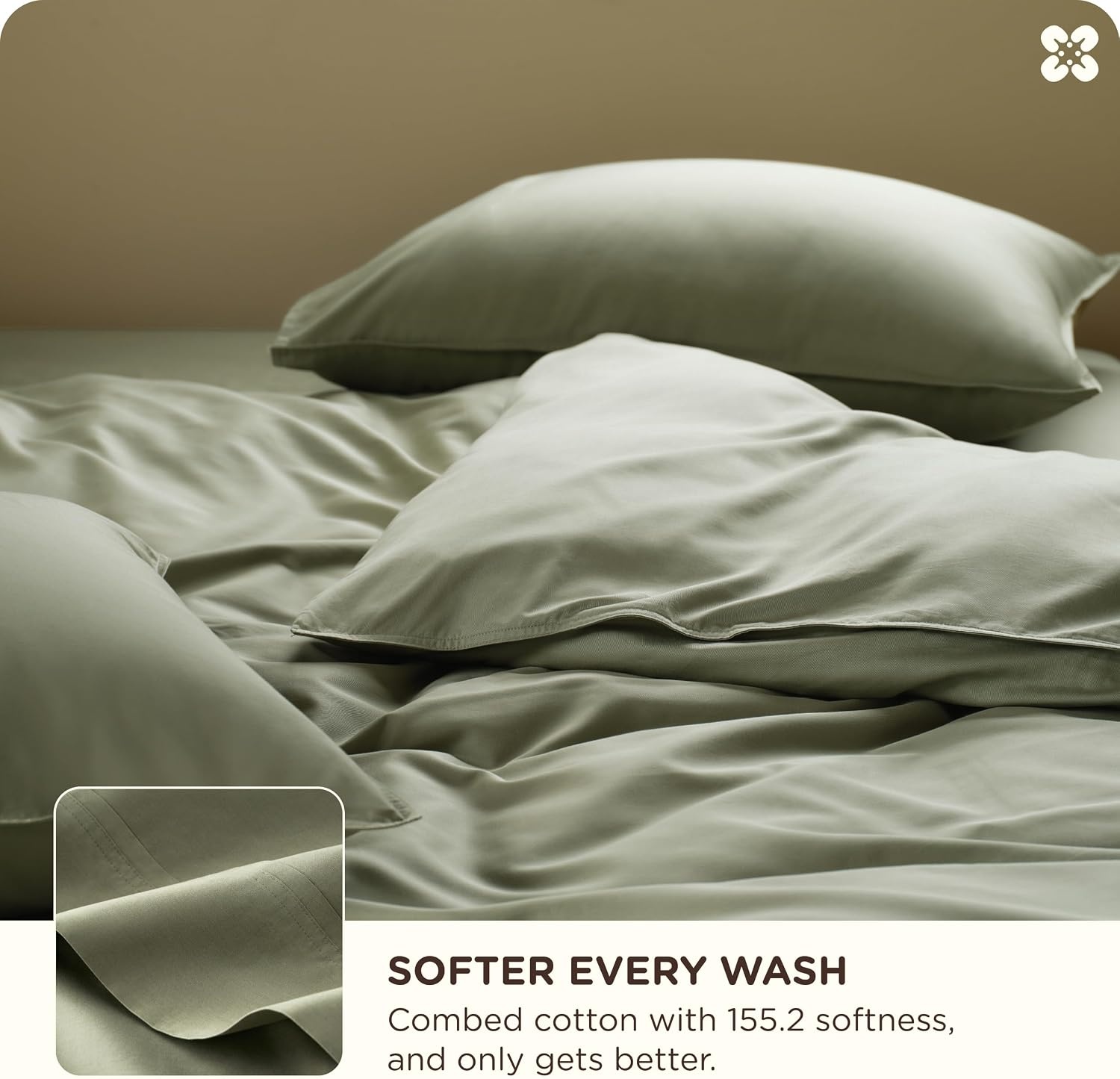 image:imageBedsure PureWoven Cooling Duvet Cover Ideal for Hot Sleepers Queen Size Cotton Blend Viscose Derived from Bamboo Breathable amp Buttery Soft Hotel Luxury Bedding Set Sage Green