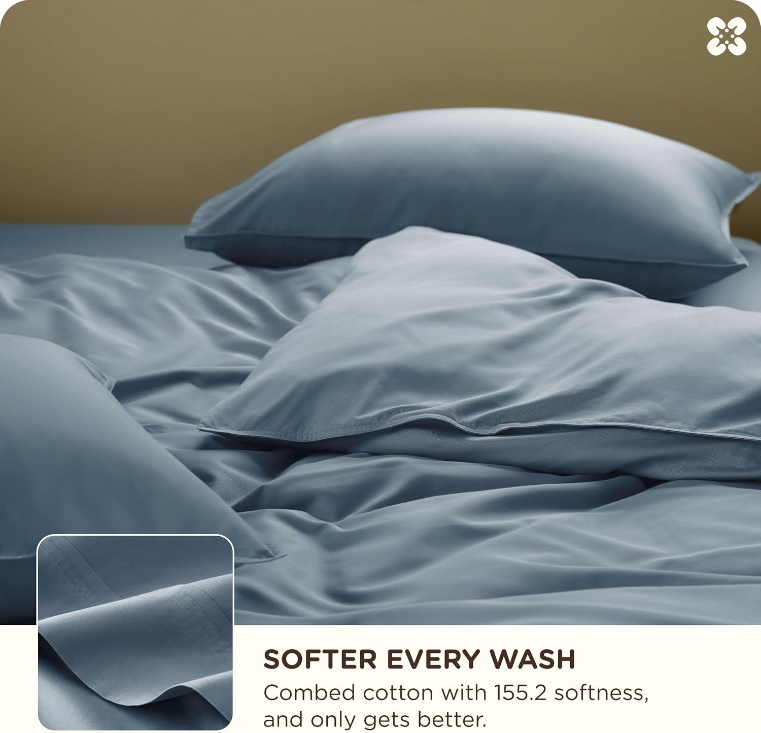 image:imageBedsure PureWoven Cooling Duvet Cover Ideal for Hot Sleepers Queen Size Cotton Blend Viscose Derived from Bamboo Breathable amp Buttery Soft Hotel Luxury Bedding Set White07 Cooling Dusty Blue No Comforter