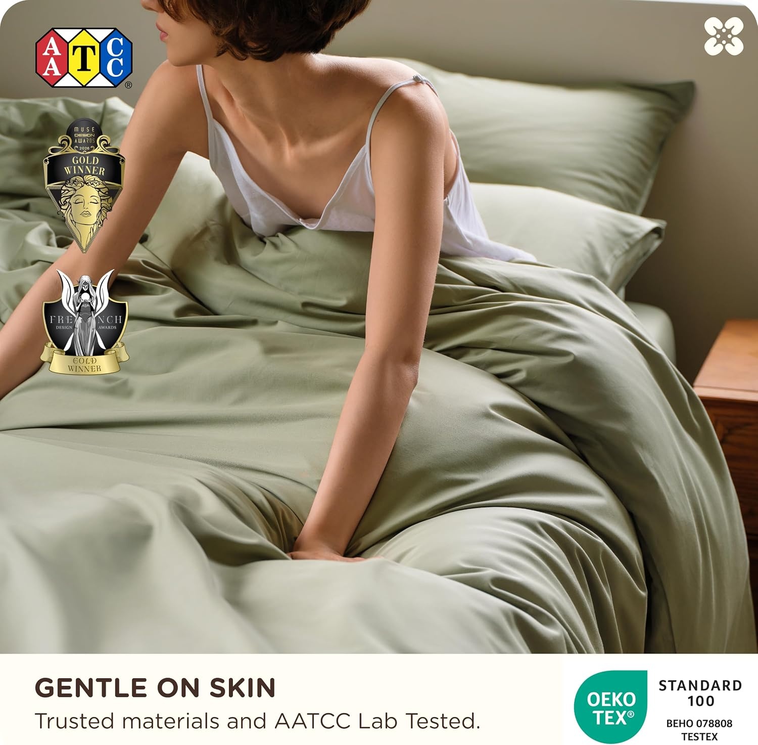 image:imageBedsure PureWoven Cooling Duvet Cover Ideal for Hot Sleepers Queen Size Cotton Blend Viscose Derived from Bamboo Breathable amp Buttery Soft Hotel Luxury Bedding Set Sage Green